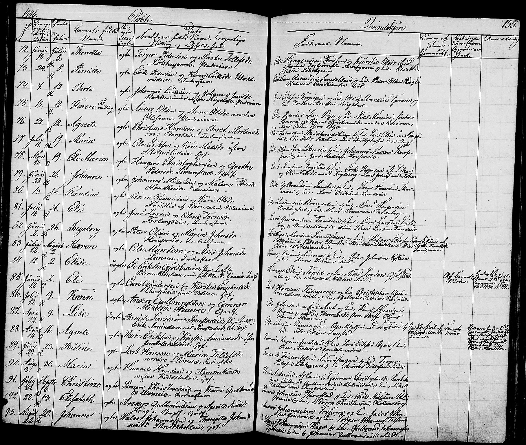 Ringsaker prestekontor, AV/SAH-PREST-014/L/La/L0005: Parish register (copy) no. 5, 1839-1850, p. 155