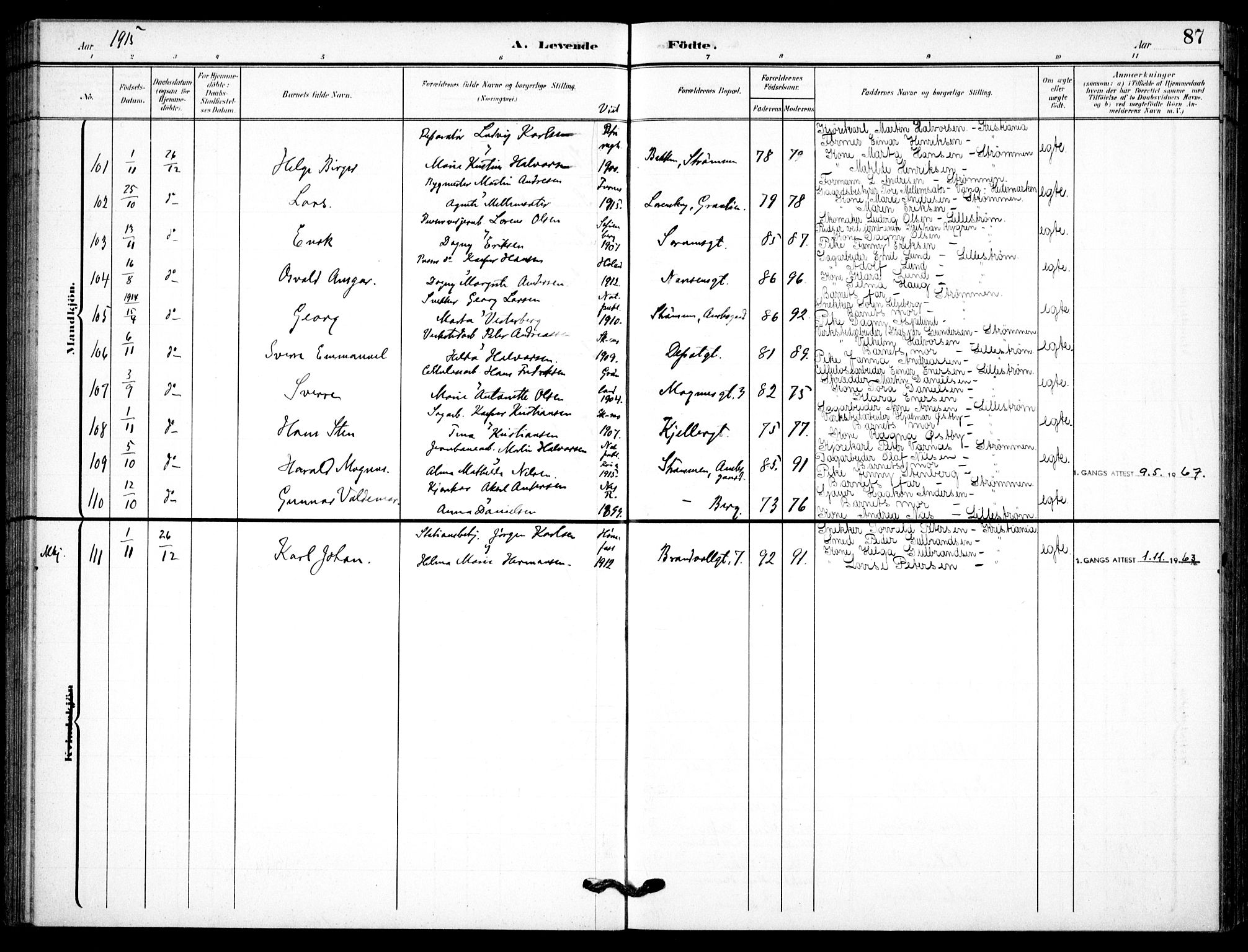 Skedsmo prestekontor Kirkebøker, AV/SAO-A-10033a/F/Fc/L0001: Parish register (official) no. III 1, 1908-1916, p. 87