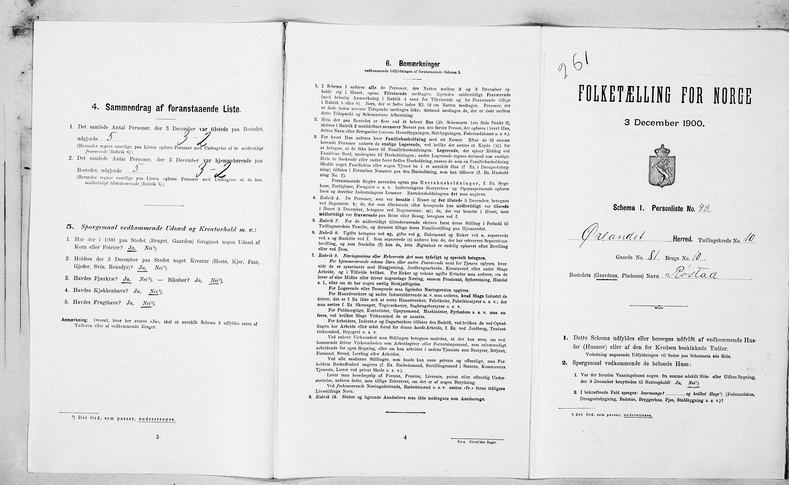 SAT, 1900 census for Ørland, 1900, p. 1111