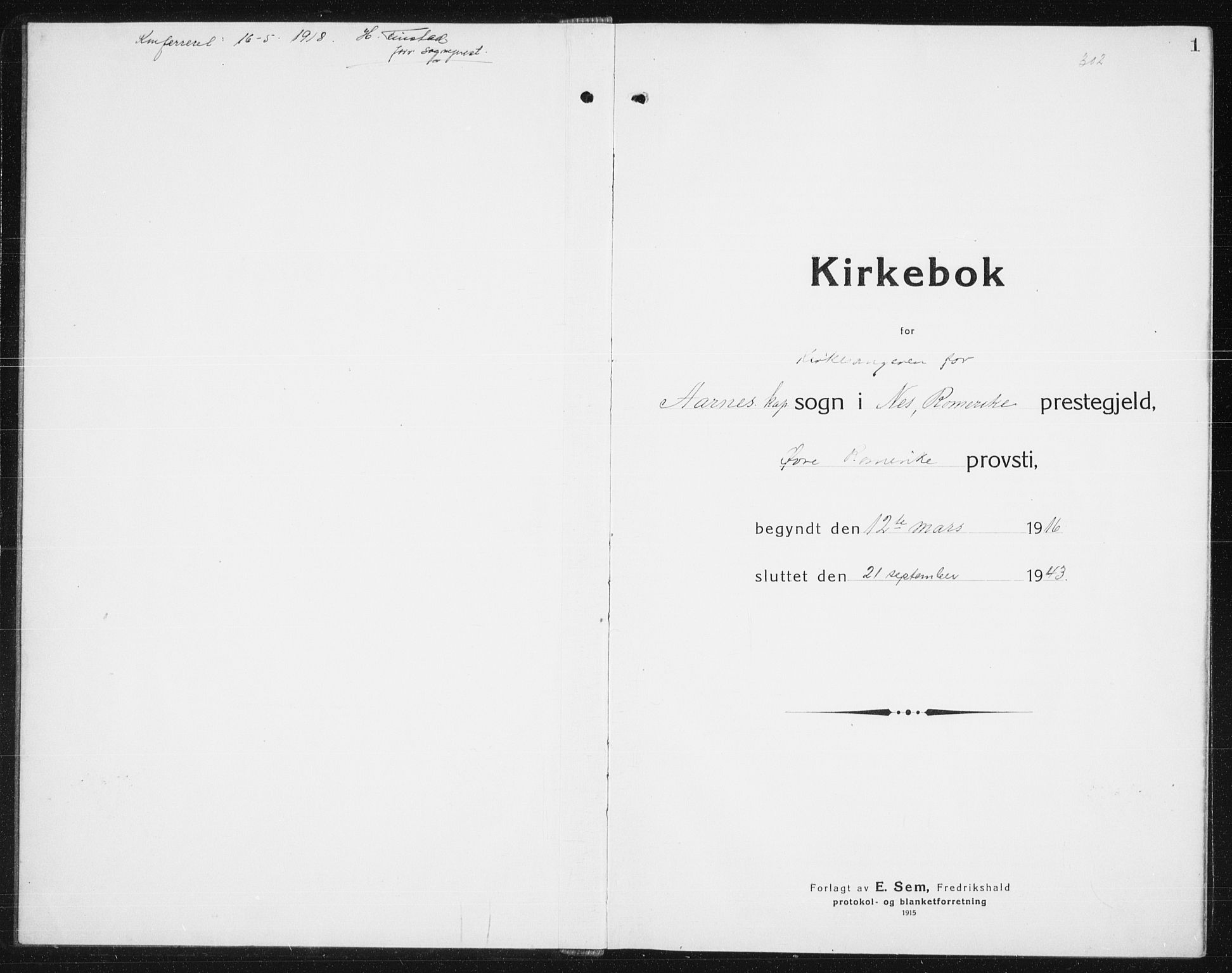 Nes prestekontor Kirkebøker, SAO/A-10410/G/Gc/L0002: Parish register (copy) no. III 2, 1915-1943, p. 1
