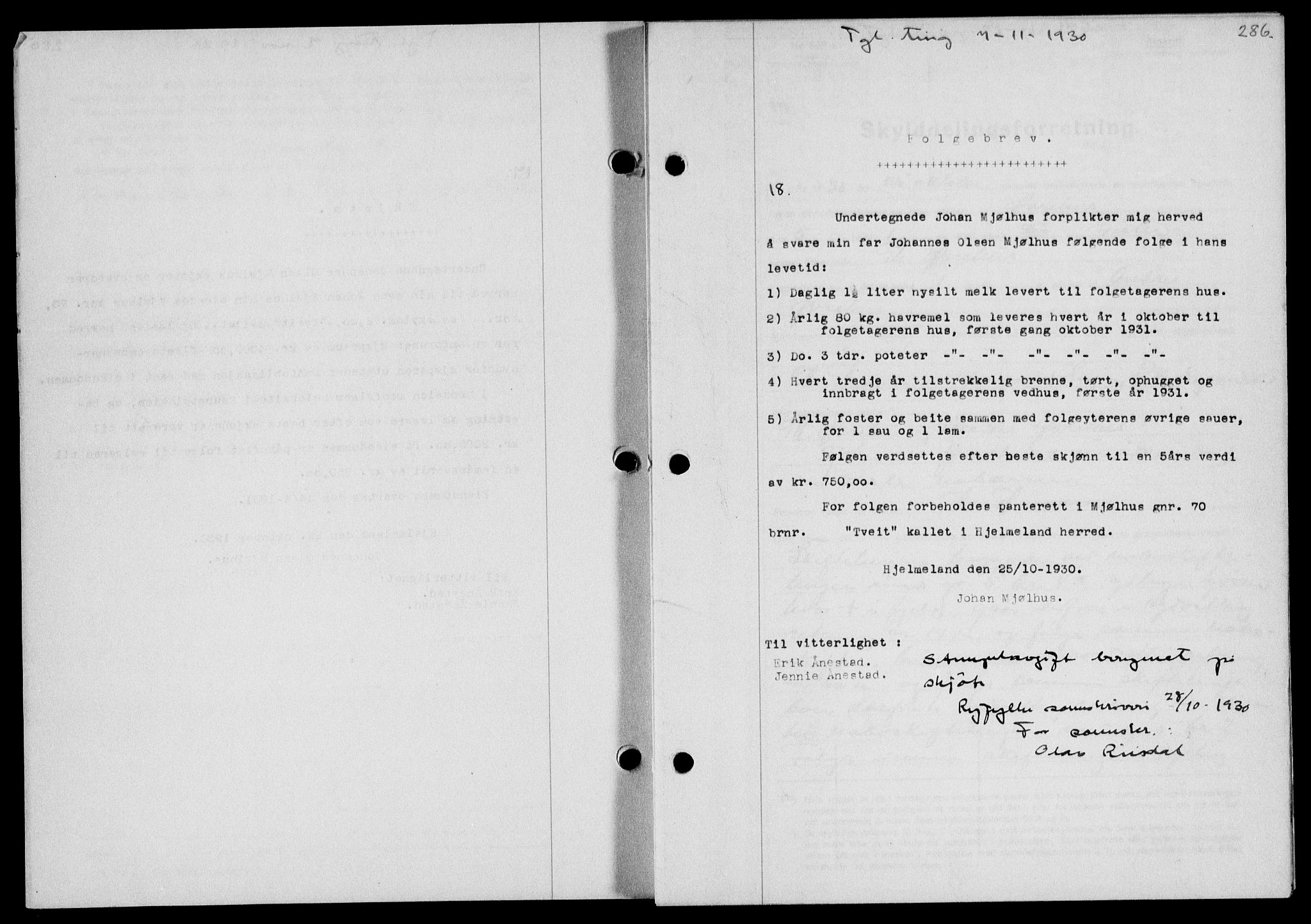 Ryfylke tingrett, SAST/A-100055/001/II/IIB/L0061: Mortgage book no. 40, 1930-1931, Deed date: 07.11.1930