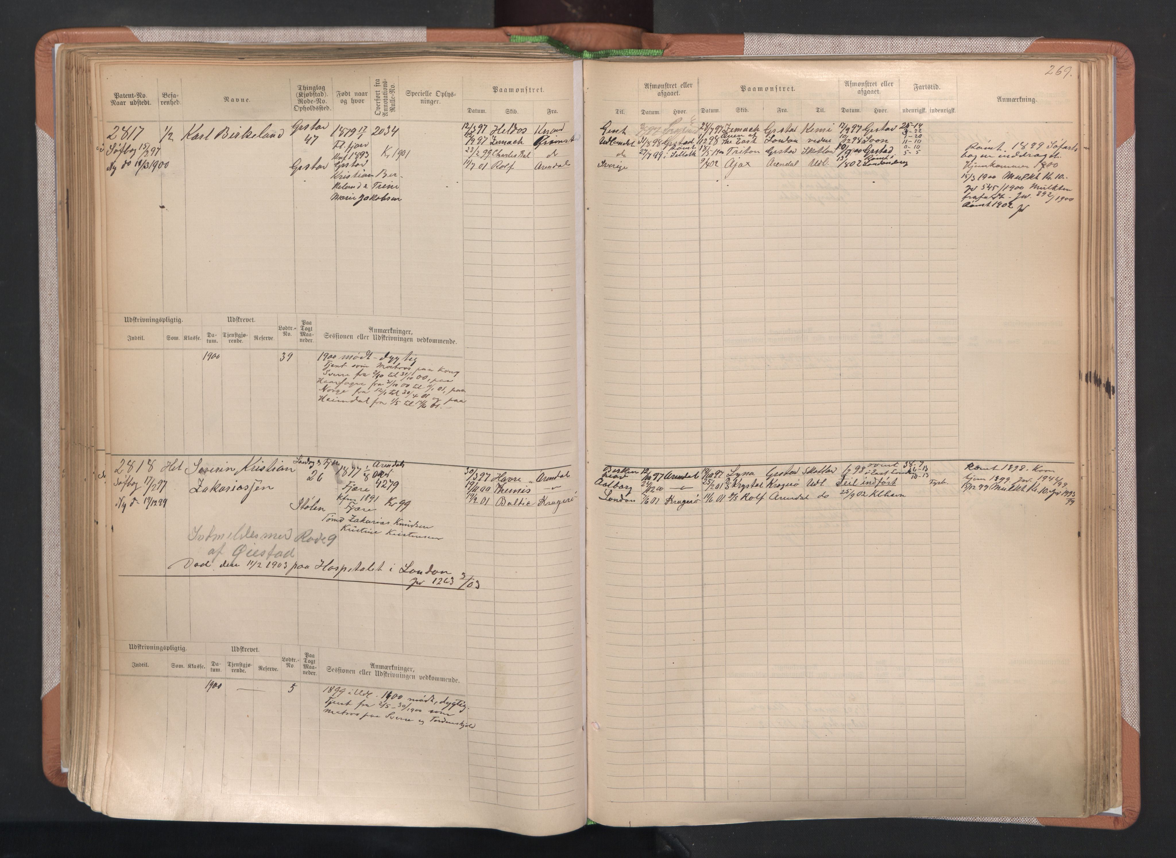 Grimstad mønstringskrets, AV/SAK-2031-0013/F/Fb/L0004: Hovedrulle A nr 2277-3042, F-7, 1889-1940, p. 277