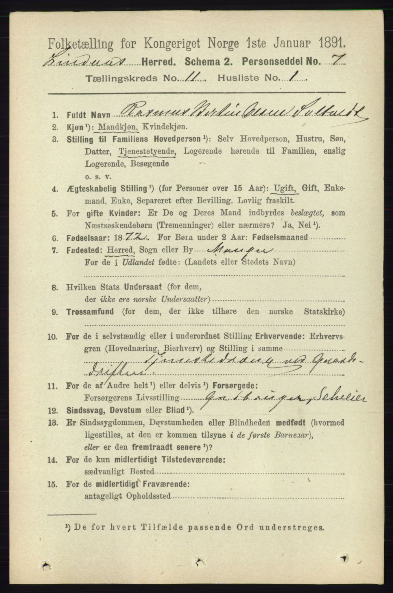 RA, 1891 census for 1263 Lindås, 1891, p. 3663