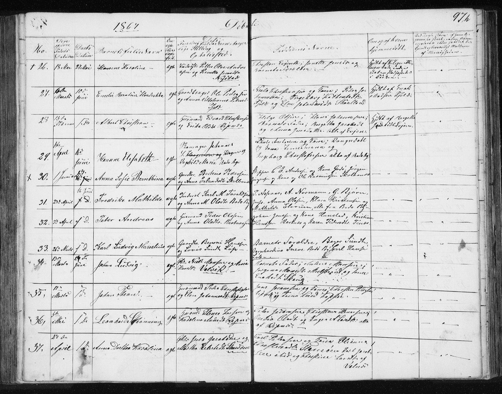 Ministerialprotokoller, klokkerbøker og fødselsregistre - Nordland, AV/SAT-A-1459/801/L0028: Parish register (copy) no. 801C03, 1855-1867, p. 97h