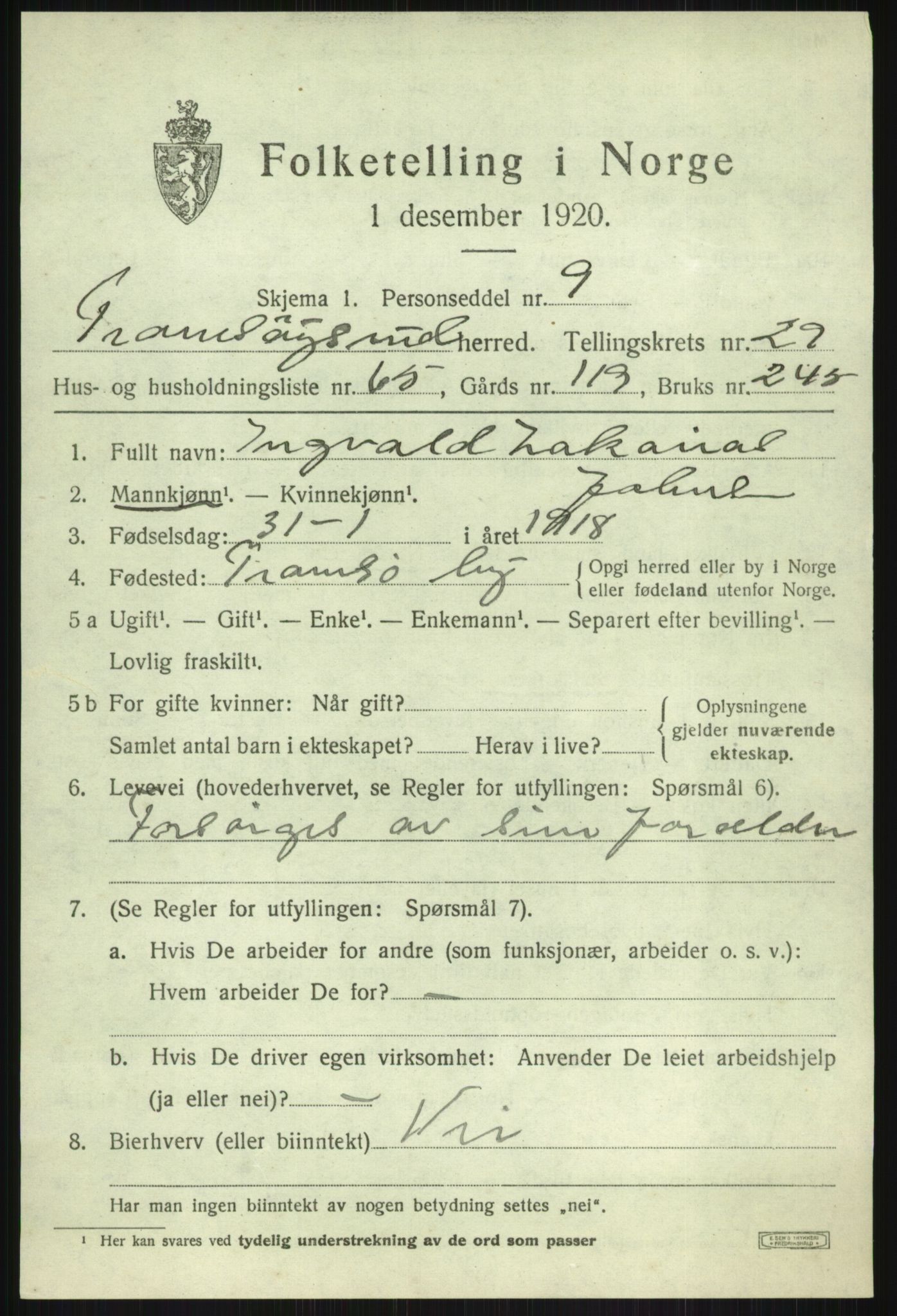 SATØ, 1920 census for Tromsøysund, 1920, p. 14188