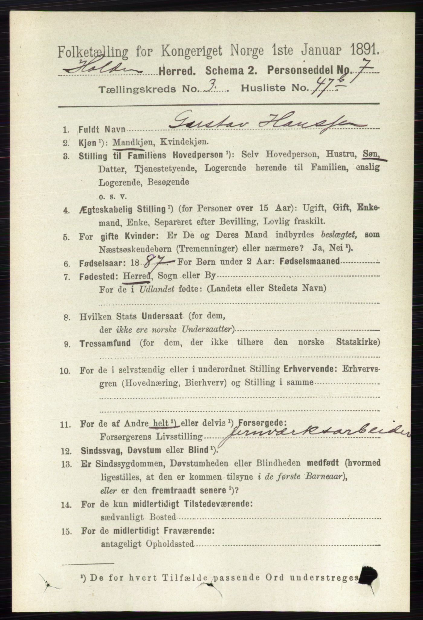 RA, 1891 census for 0819 Holla, 1891, p. 1852