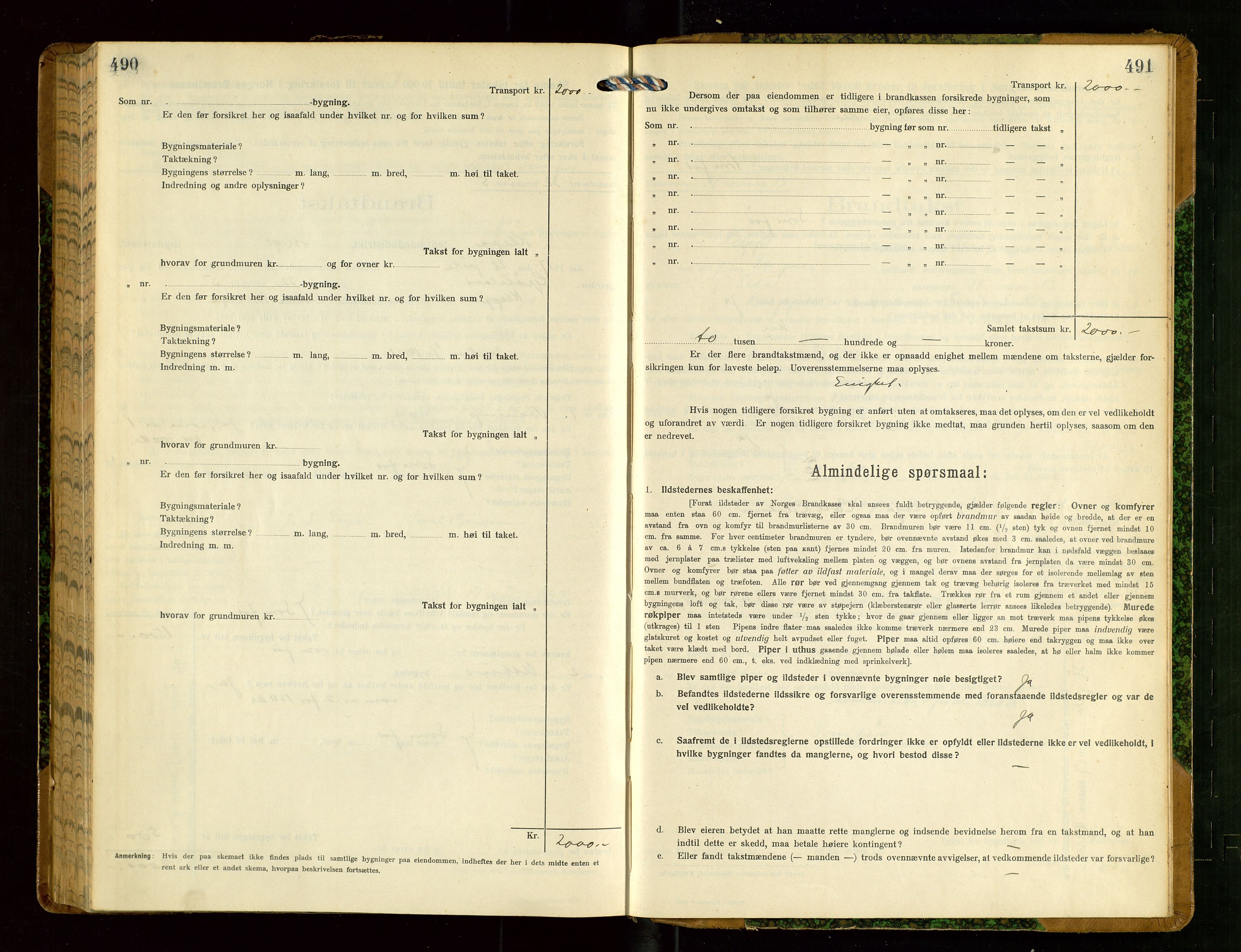 Klepp lensmannskontor, SAST/A-100163/Goc/L0008: "Brandtakstprotokol" m/register, 1914-1917, p. 490-491