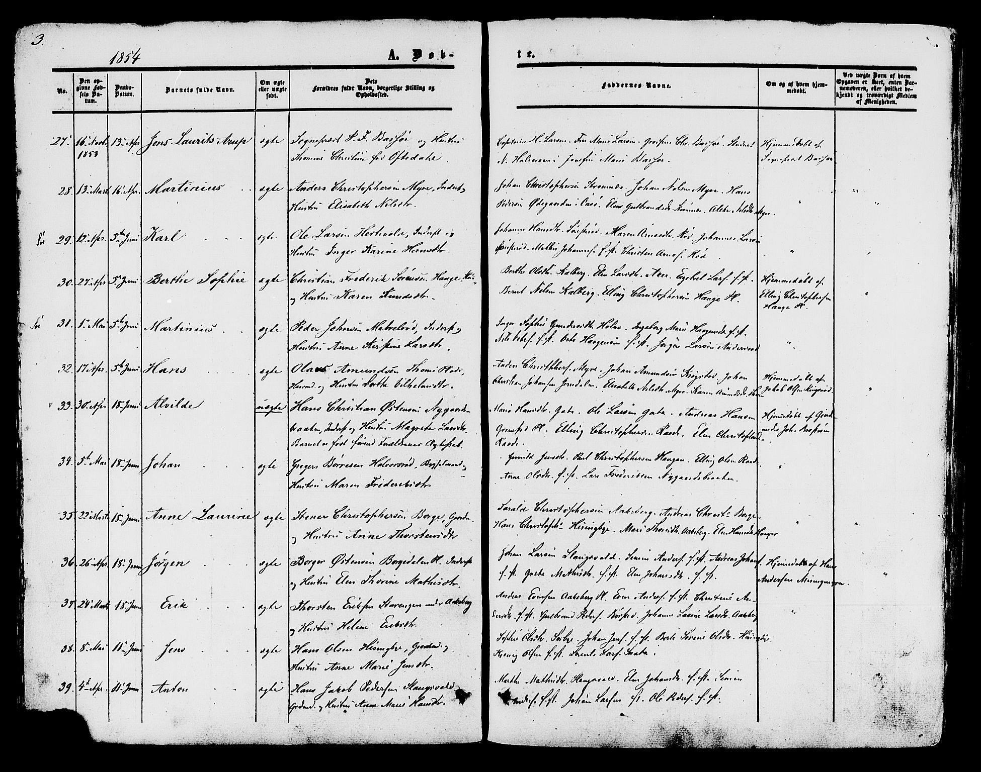 Råde prestekontor kirkebøker, SAO/A-2009/F/Fa/L0006: Parish register (official) no. 6, 1854-1877, p. 3