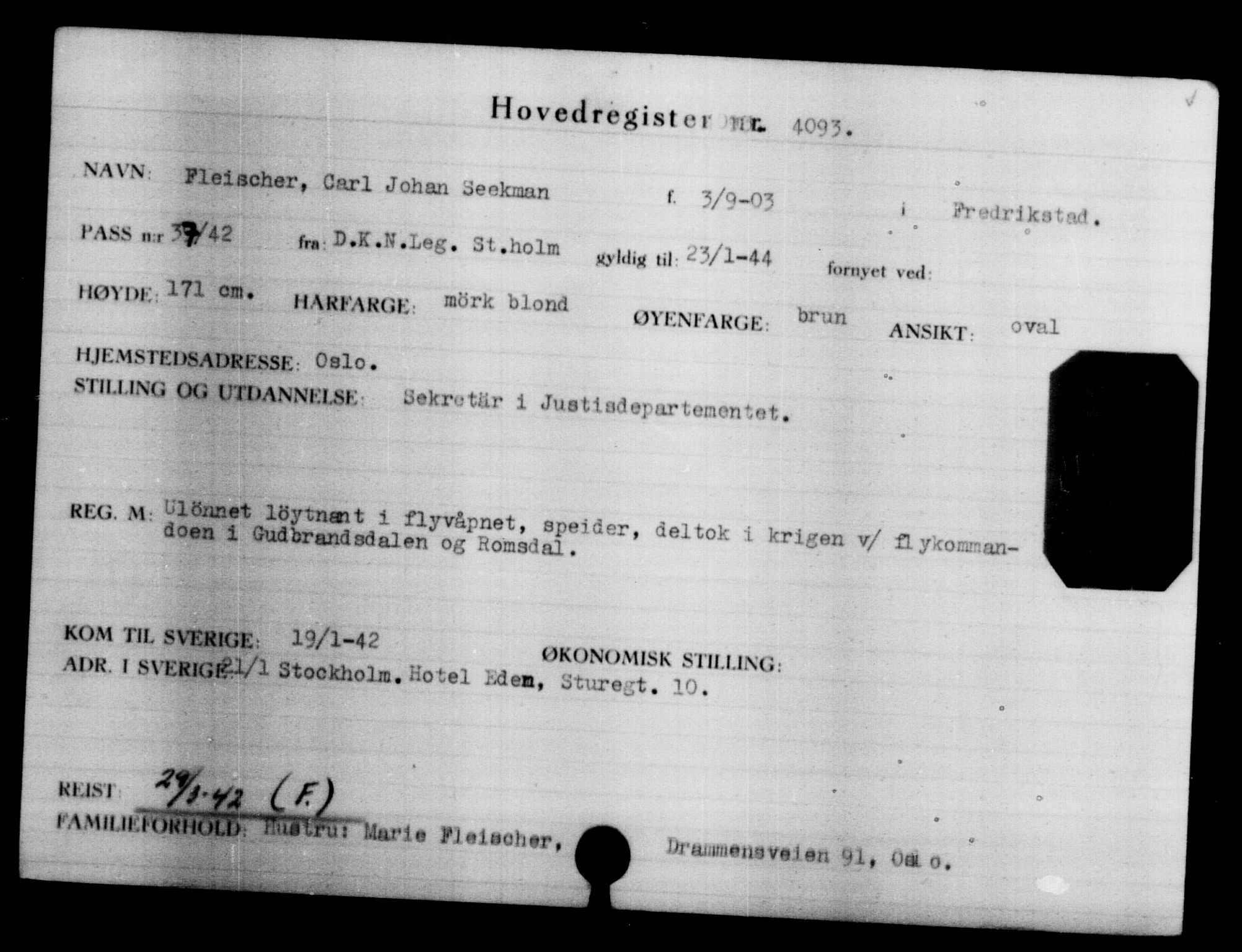Utenriksstasjonene, Legasjonen i Stockholm, Flyktningkontoret, AV/RA-S-6753/V/Va/L0004: Kjesäterkartoteket, flyktninger med registreringsnr. 3496-6610, 1940-1945, p. 706