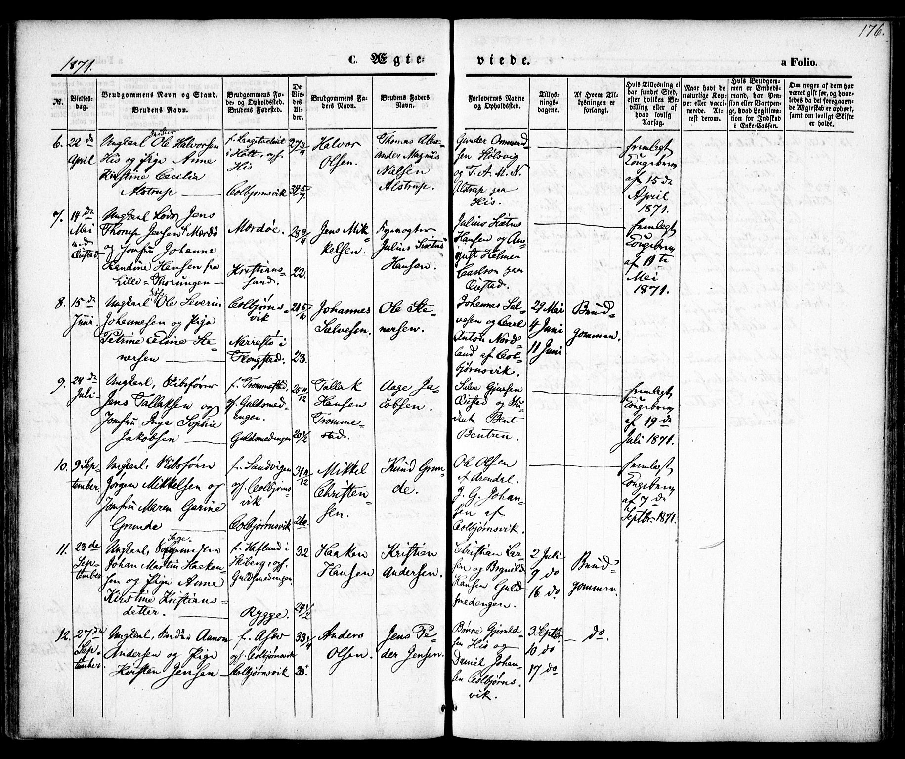 Hisøy sokneprestkontor, AV/SAK-1111-0020/F/Fa/L0001: Parish register (official) no. A 1, 1849-1871, p. 176