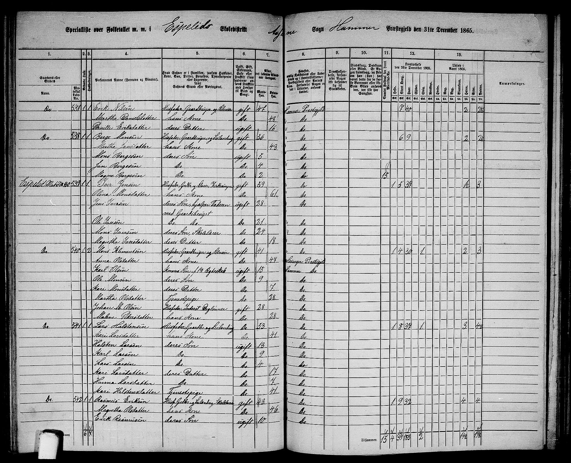 RA, 1865 census for Hamre, 1865, p. 176