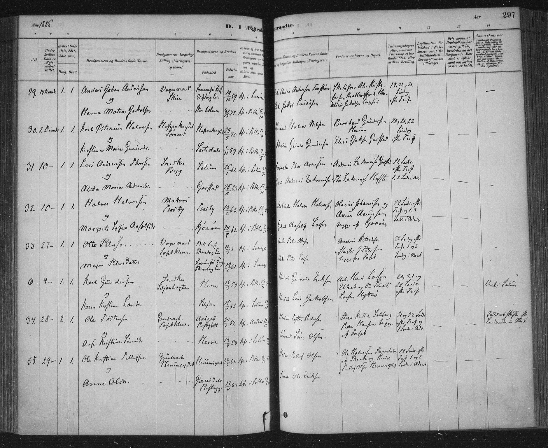 Bamble kirkebøker, SAKO/A-253/F/Fa/L0007: Parish register (official) no. I 7, 1878-1888, p. 297
