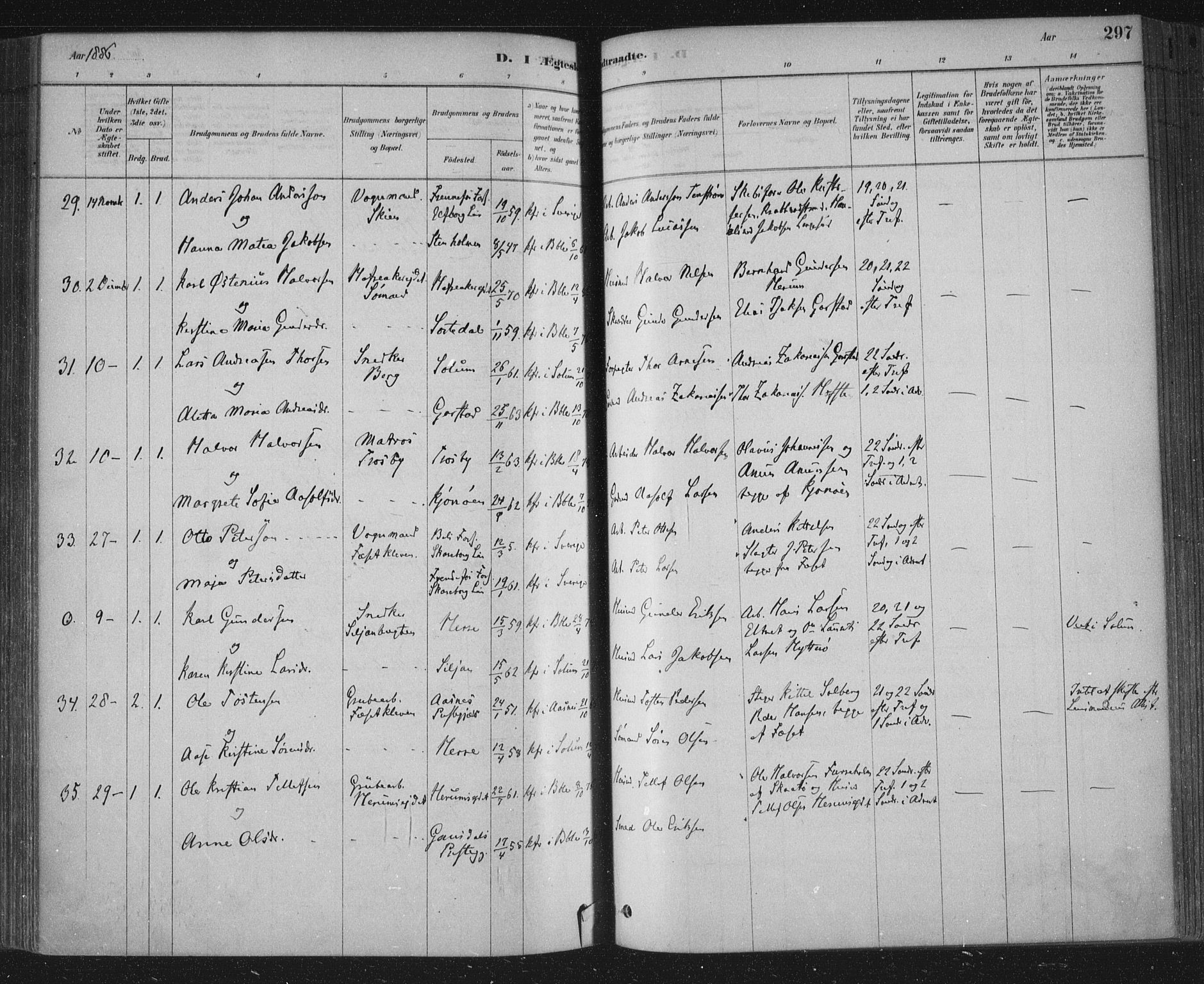 Bamble kirkebøker, AV/SAKO-A-253/F/Fa/L0007: Parish register (official) no. I 7, 1878-1888, p. 297