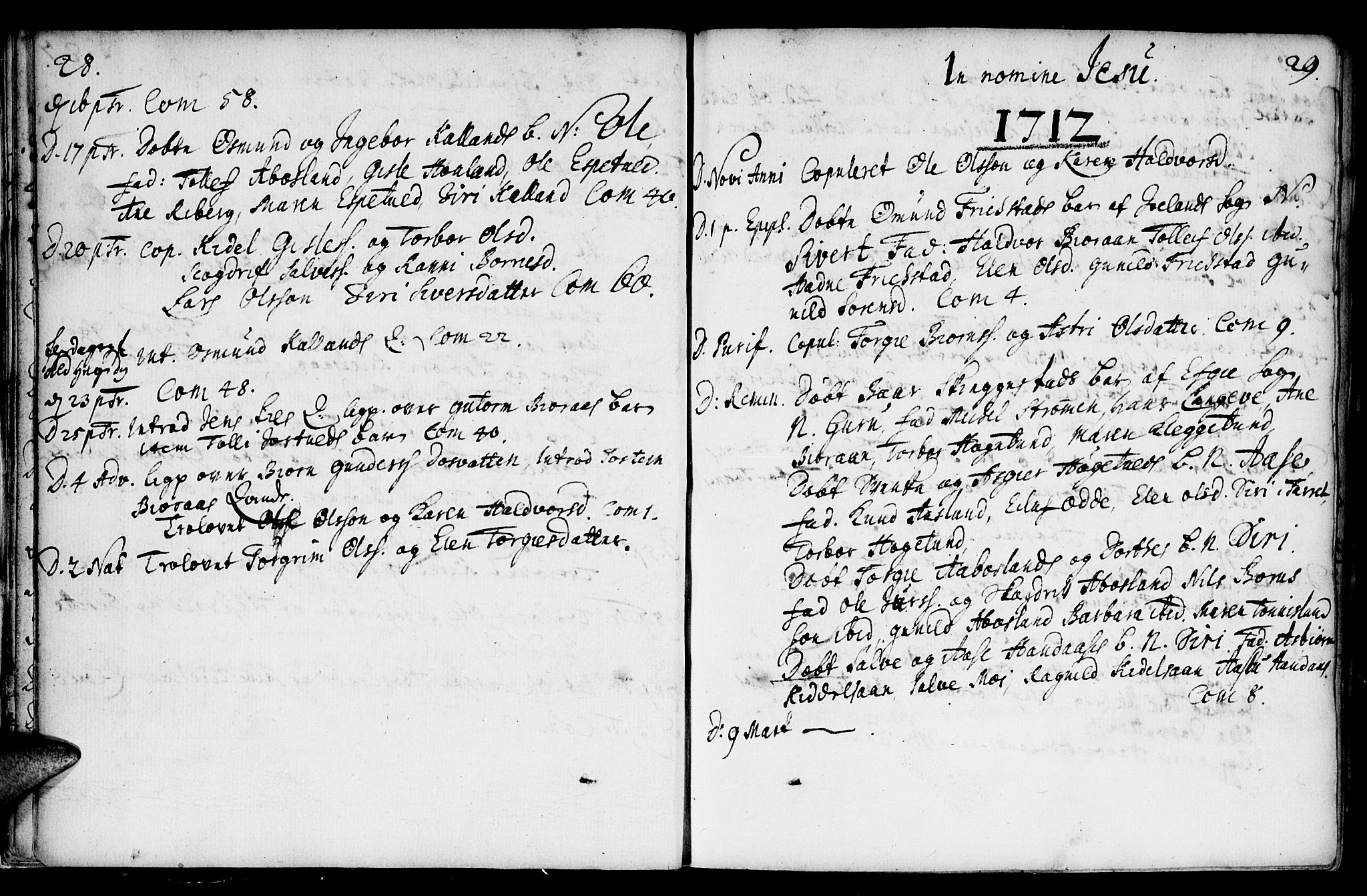 Evje sokneprestkontor, AV/SAK-1111-0008/F/Fa/Fab/L0001: Parish register (official) no. A 1, 1704-1764, p. 28-29