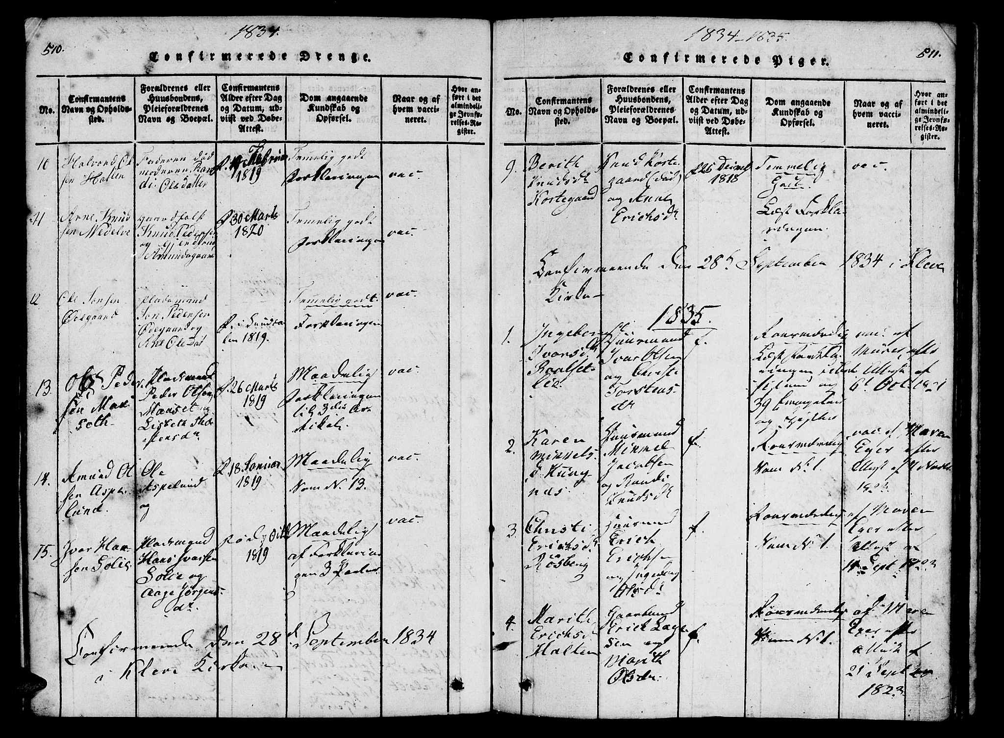 Ministerialprotokoller, klokkerbøker og fødselsregistre - Møre og Romsdal, SAT/A-1454/557/L0679: Parish register (official) no. 557A01, 1818-1843, p. 510-511