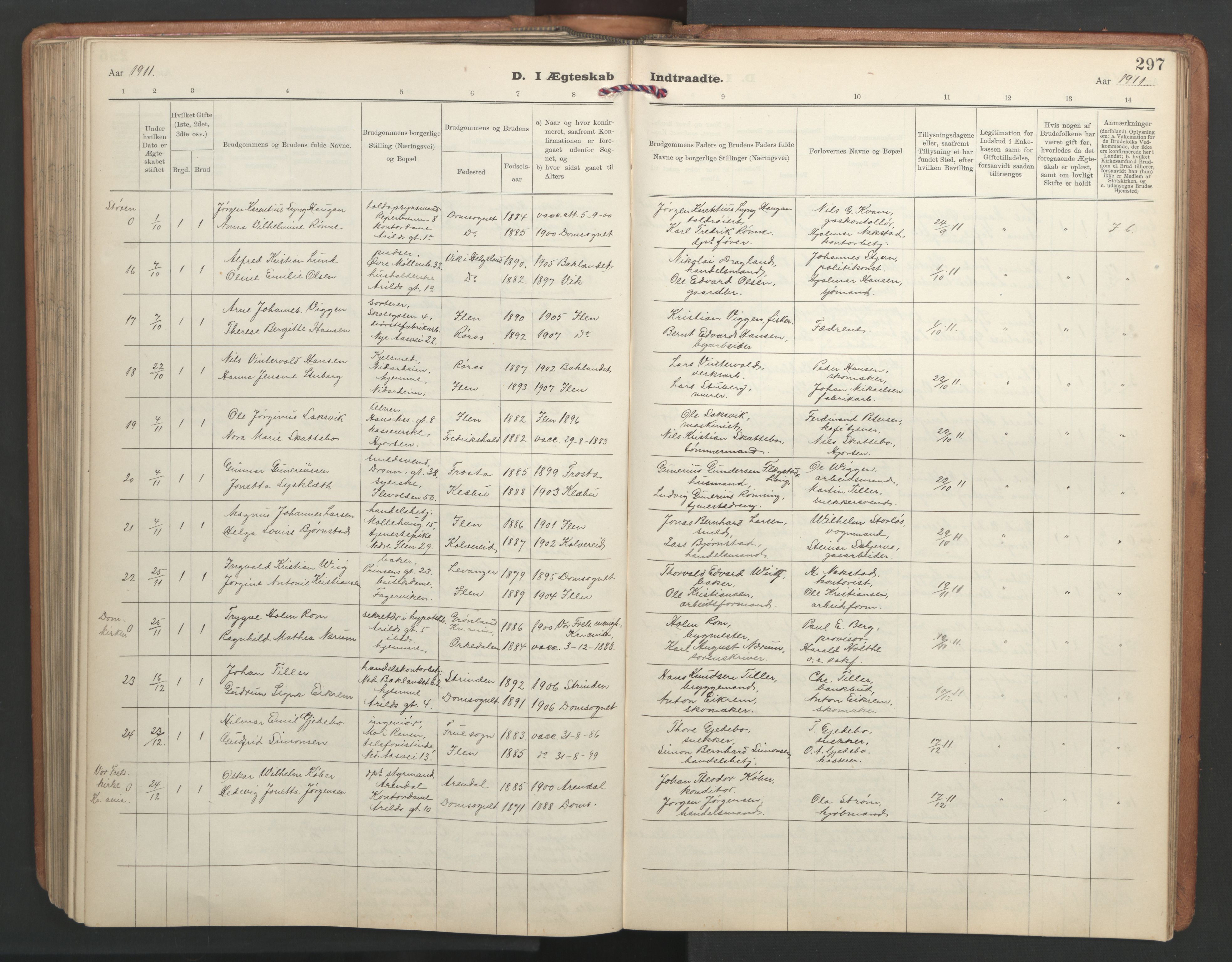 Ministerialprotokoller, klokkerbøker og fødselsregistre - Sør-Trøndelag, AV/SAT-A-1456/603/L0173: Parish register (copy) no. 603C01, 1907-1962, p. 297