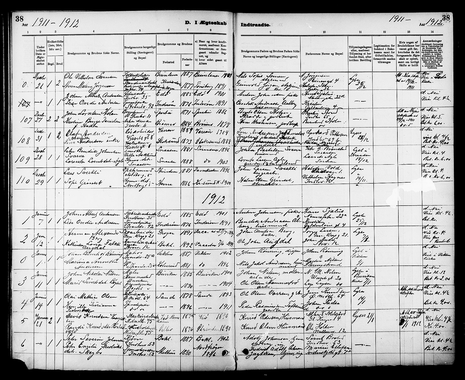 Ministerialprotokoller, klokkerbøker og fødselsregistre - Sør-Trøndelag, SAT/A-1456/605/L0255: Parish register (copy) no. 605C02, 1908-1918, p. 38