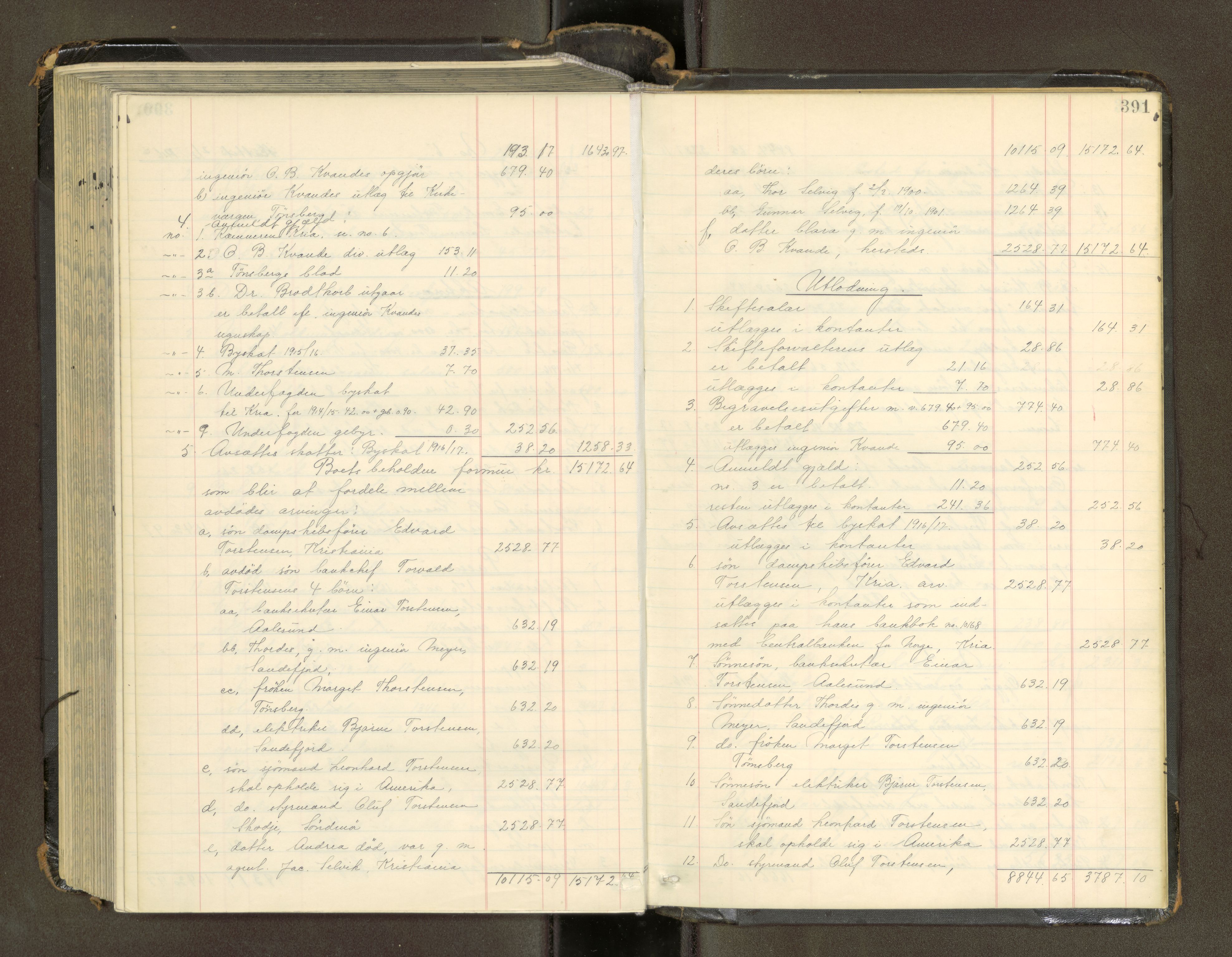 Trondheim byfogd, AV/SAT-A-0003/1/3/3A/L0041: Skifteutlodningsprotokoll - 1710-5/2. (m/ register), 1913-1916, p. 391