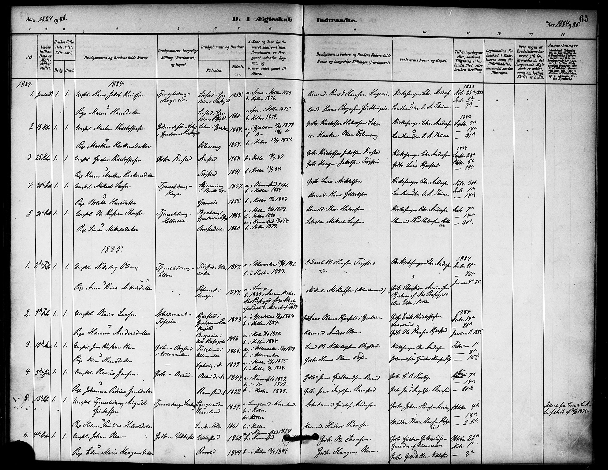 Nannestad prestekontor Kirkebøker, SAO/A-10414a/F/Fb/L0001: Parish register (official) no. II 1, 1881-1890, p. 65