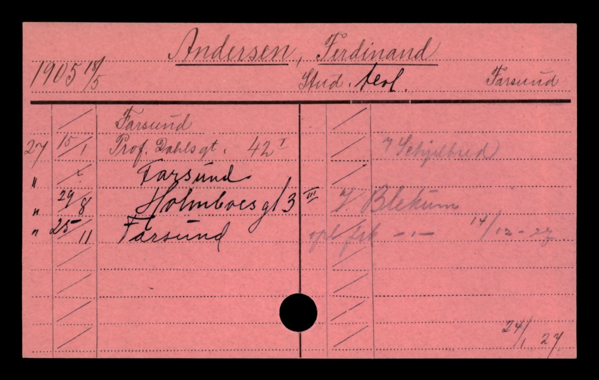 Oslo folkeregister, Registerkort, SAO/A-11715/D/Da/L0003: Menn: Andersen Ferdinand - Andersen Karl, 1906-1919