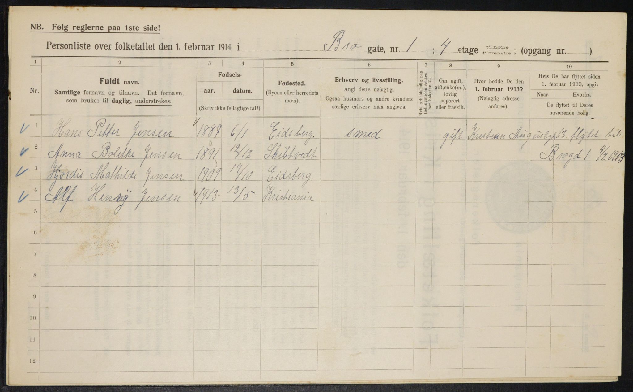 OBA, Municipal Census 1914 for Kristiania, 1914, p. 9707