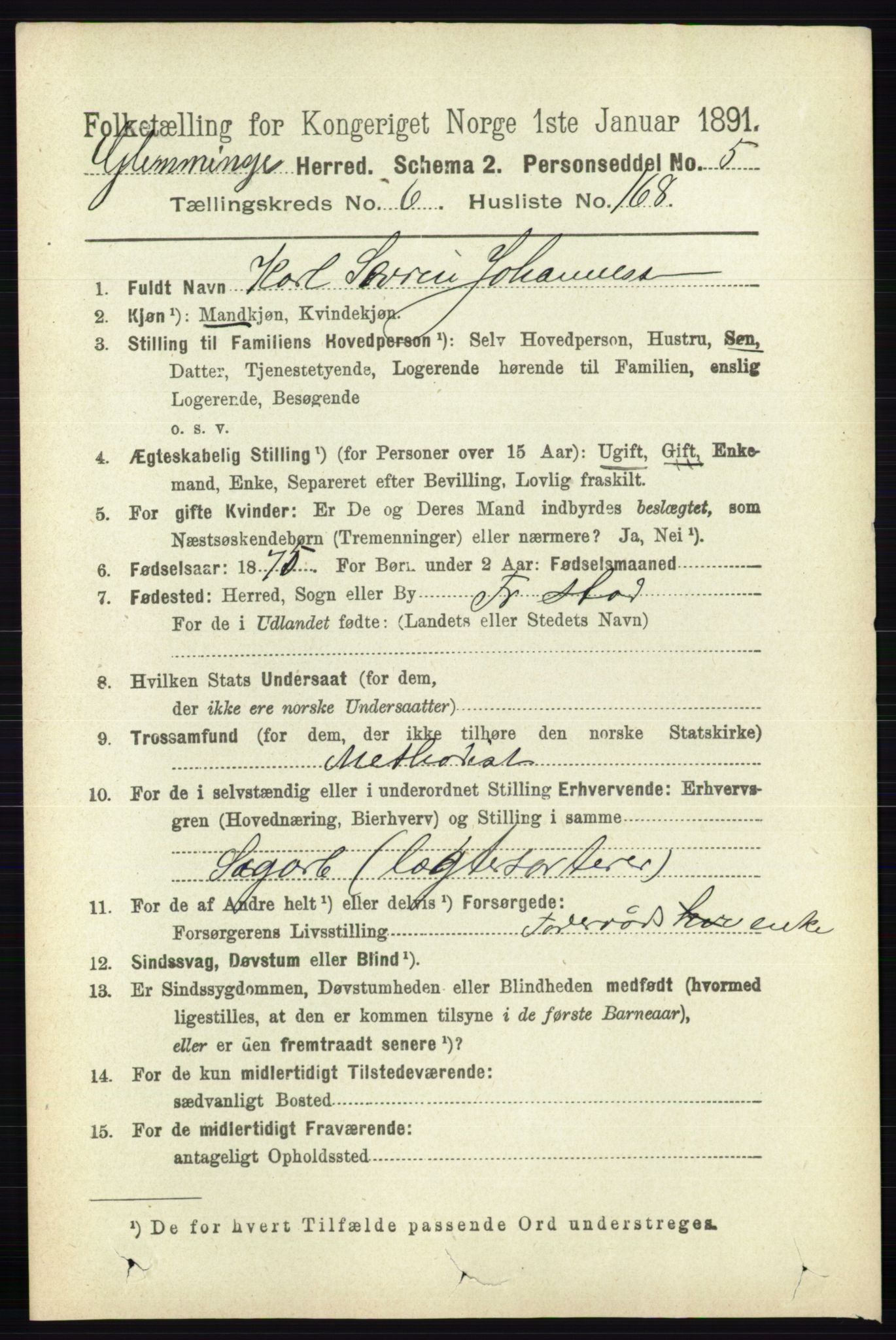 RA, 1891 census for 0132 Glemmen, 1891, p. 8941