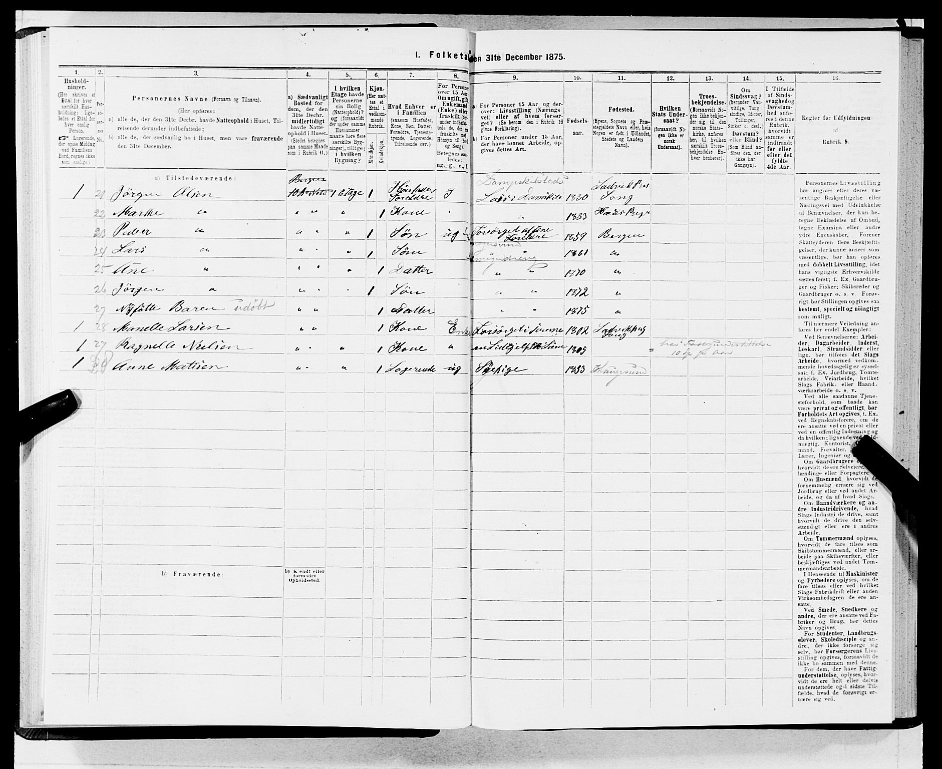 SAB, 1875 census for 1301 Bergen, 1875, p. 2011