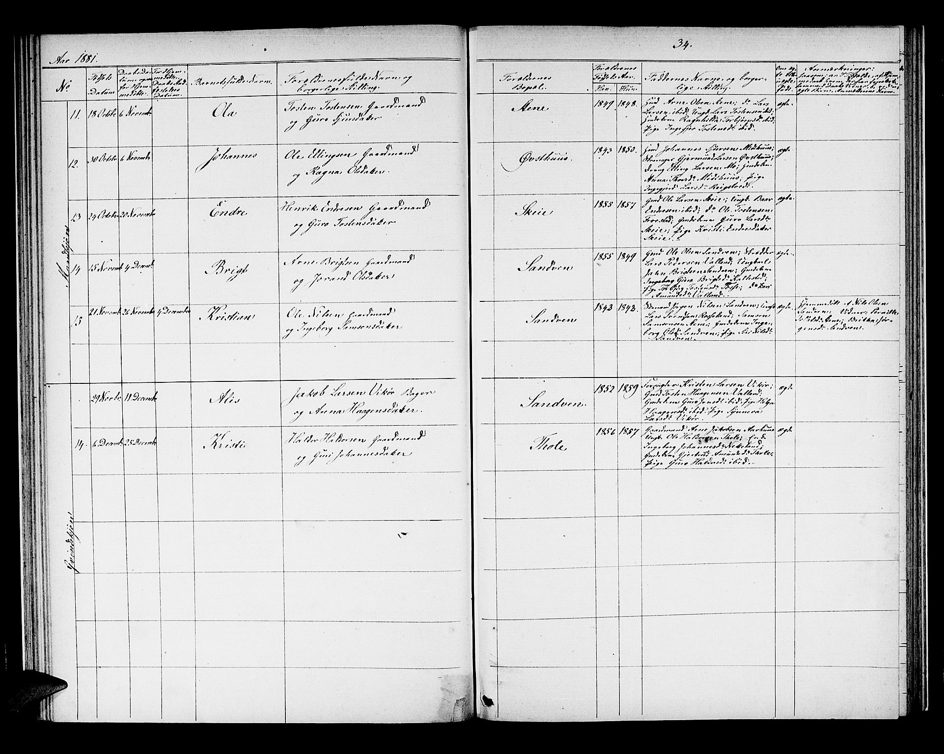 Kvam sokneprestembete, SAB/A-76201/H/Hab: Parish register (copy) no. B 2, 1870-1883, p. 34