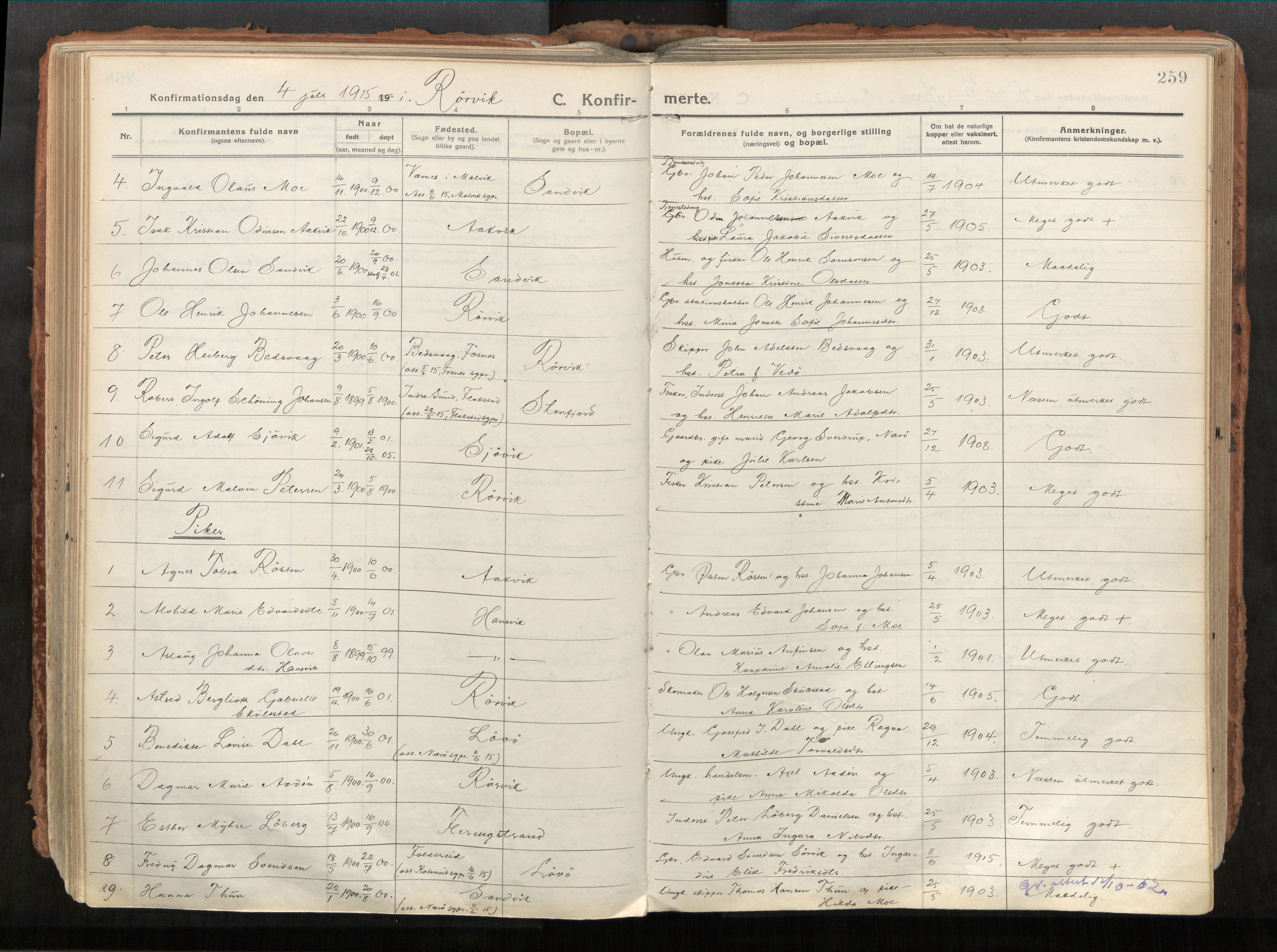 Vikna sokneprestkontor, SAT/A-1173/1/I/I1/I1a/L0001: Parish register (official) no. 1, 1913-1934, p. 259