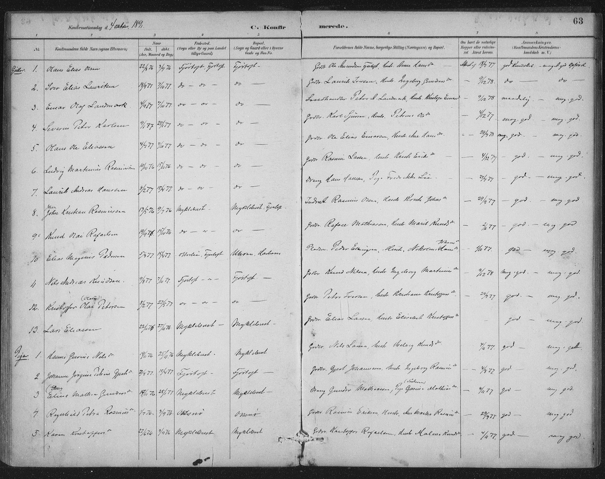 Ministerialprotokoller, klokkerbøker og fødselsregistre - Møre og Romsdal, SAT/A-1454/538/L0522: Parish register (official) no. 538A01, 1884-1913, p. 63