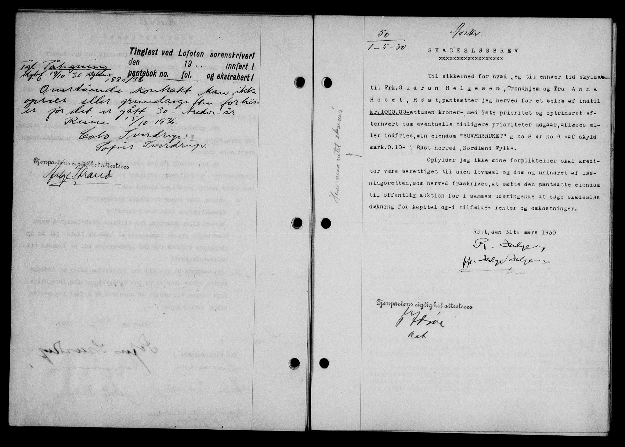 Lofoten sorenskriveri, SAT/A-0017/1/2/2C/L0021b: Mortgage book no. 21b, 1930-1930, Deed date: 01.05.1930