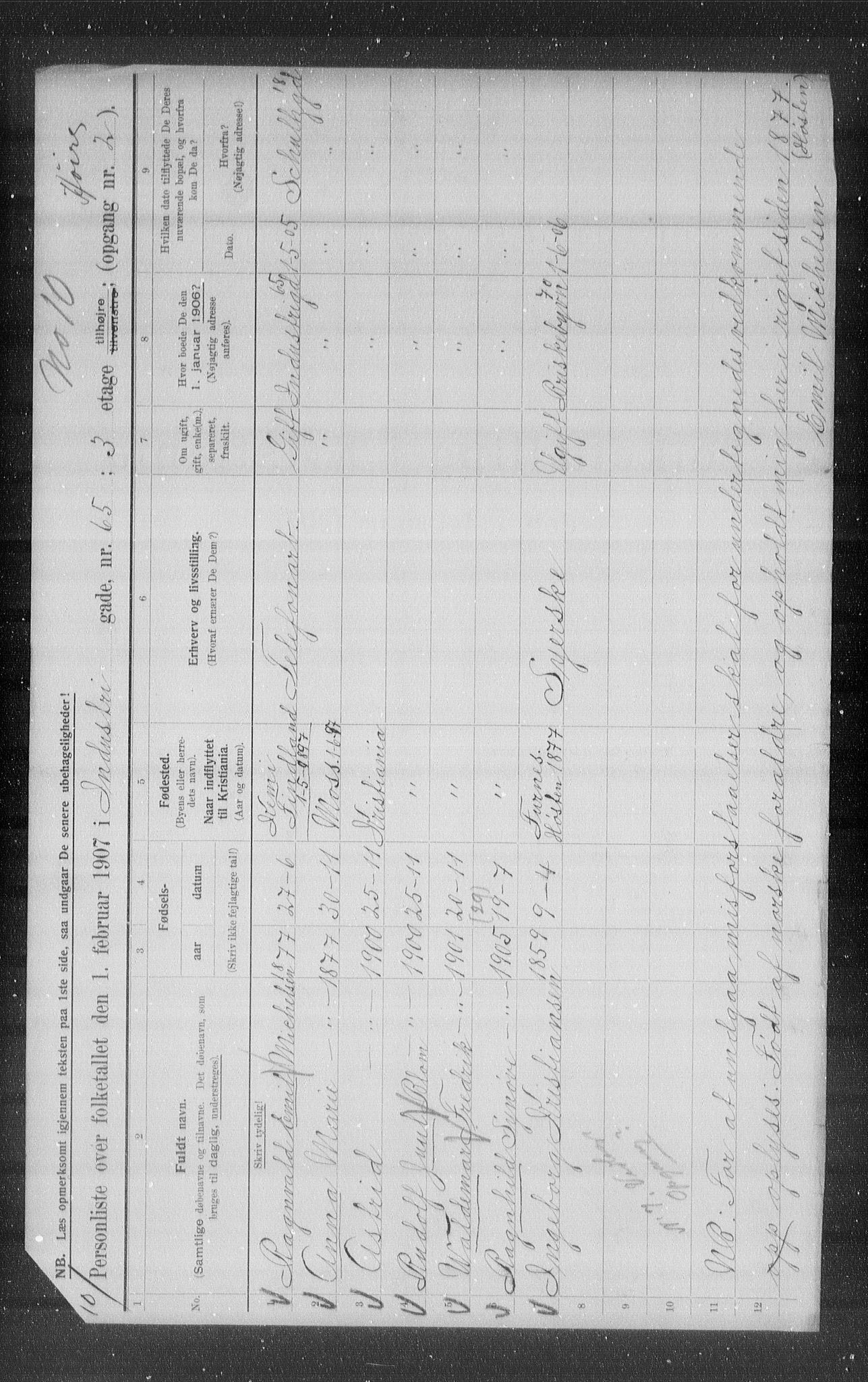 OBA, Municipal Census 1907 for Kristiania, 1907, p. 22437