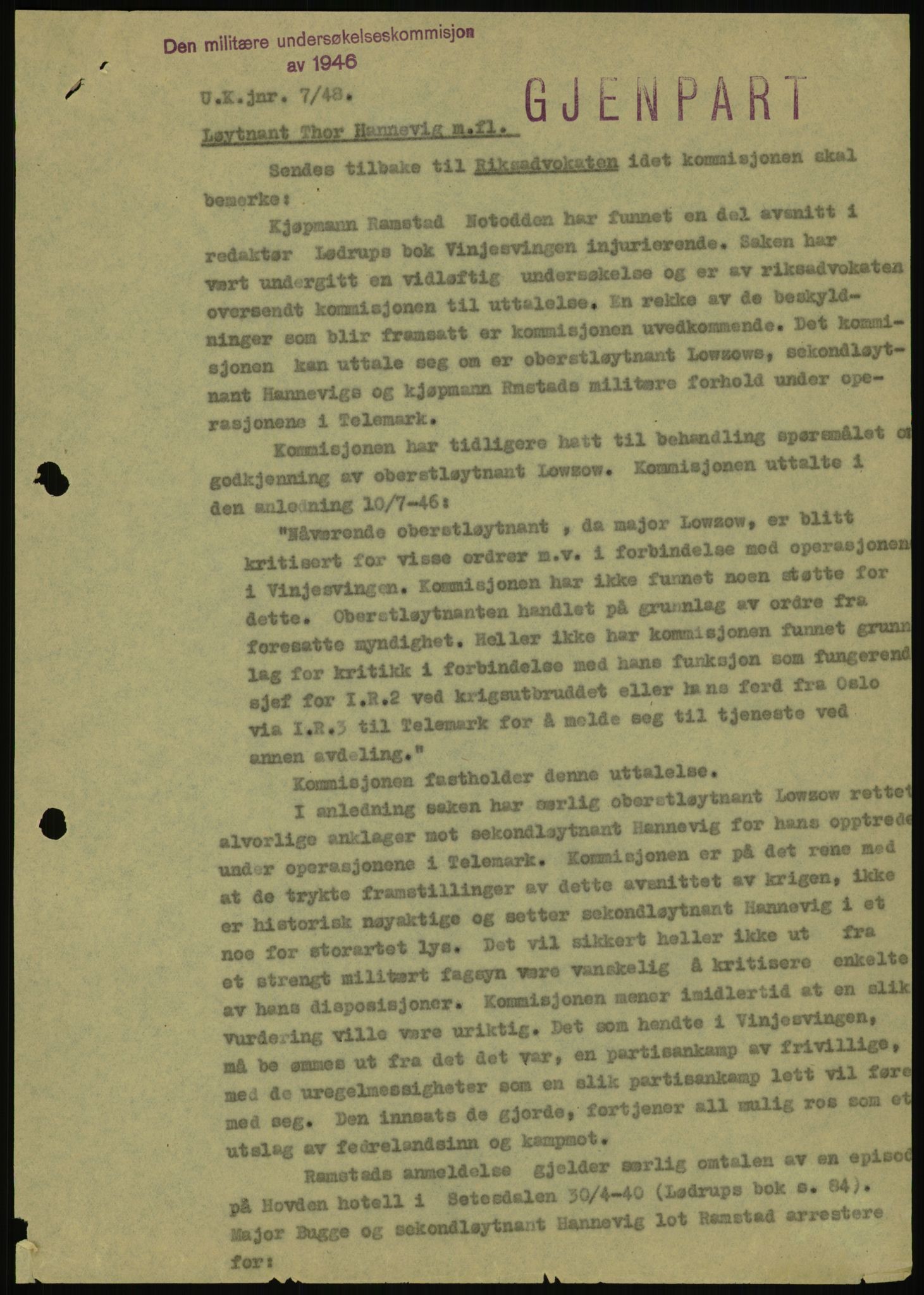 Forsvaret, Forsvarets krigshistoriske avdeling, AV/RA-RAFA-2017/Y/Yb/L0056: II-C-11-136-139  -  1. Divisjon, 1940-1957, p. 1038