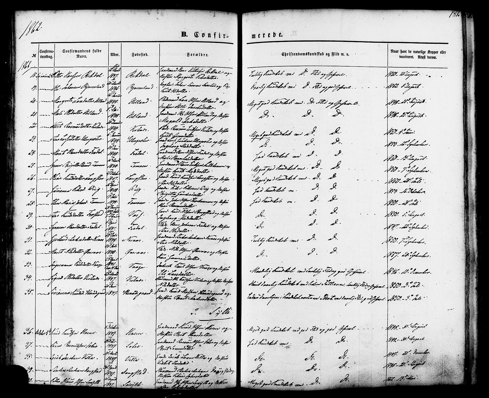 Ministerialprotokoller, klokkerbøker og fødselsregistre - Møre og Romsdal, AV/SAT-A-1454/539/L0529: Parish register (official) no. 539A02, 1848-1872, p. 187