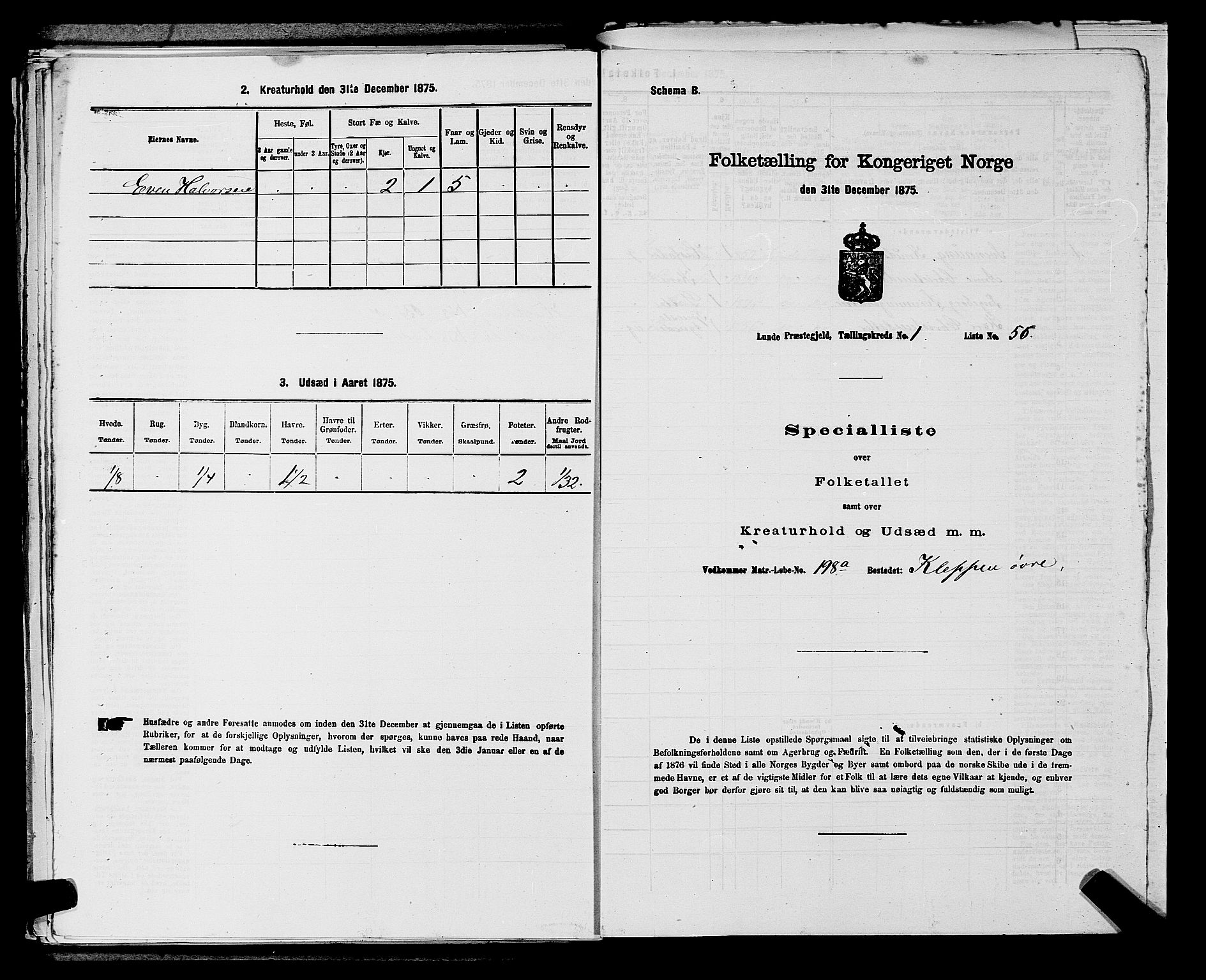 SAKO, 1875 census for 0820P Lunde, 1875, p. 153