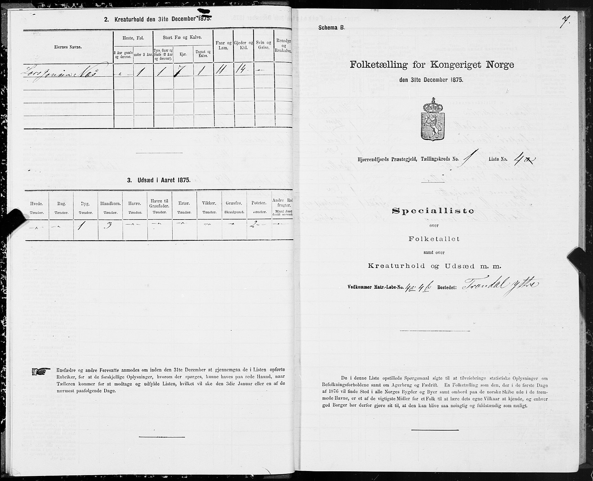 SAT, 1875 census for 1522P Hjørundfjord, 1875, p. 1007