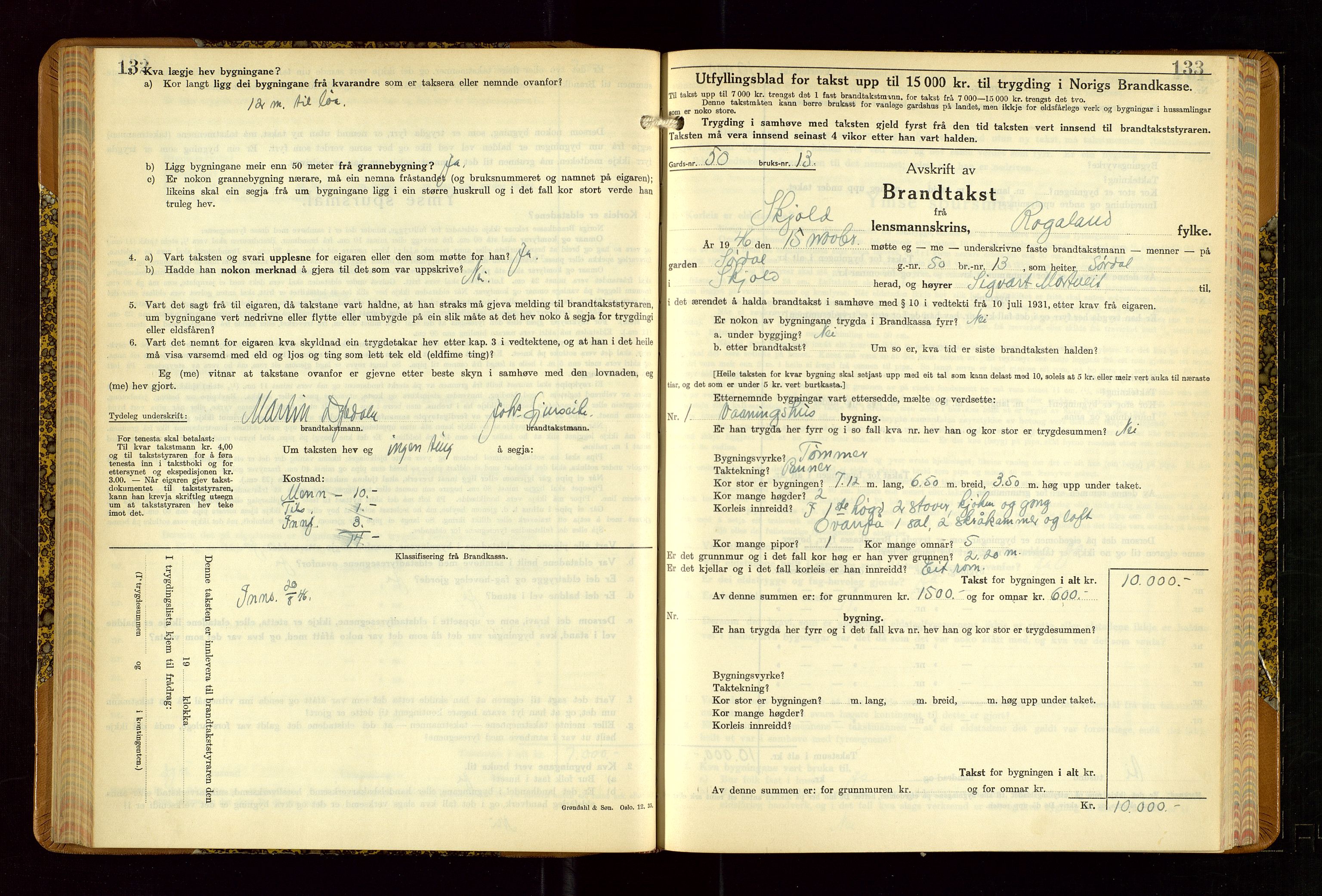 Skjold lensmannskontor, AV/SAST-A-100182/Gob/L0002: "Branntakstbok for Skjold lensmannskrins Rogaland fylke", 1939-1952, p. 132-133