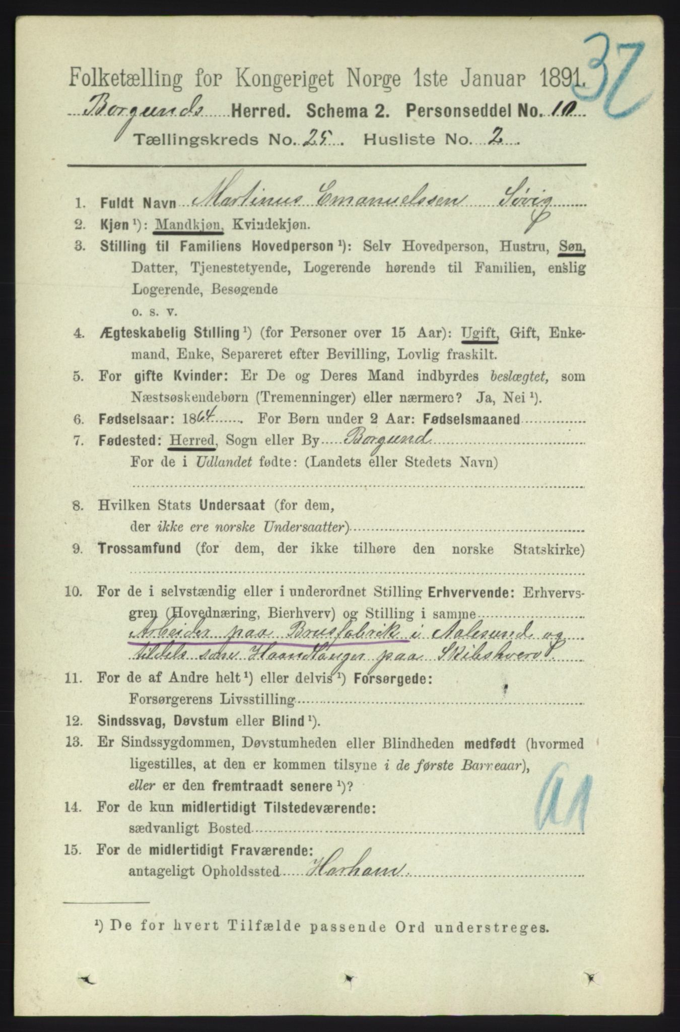 RA, 1891 census for 1531 Borgund, 1891, p. 7268