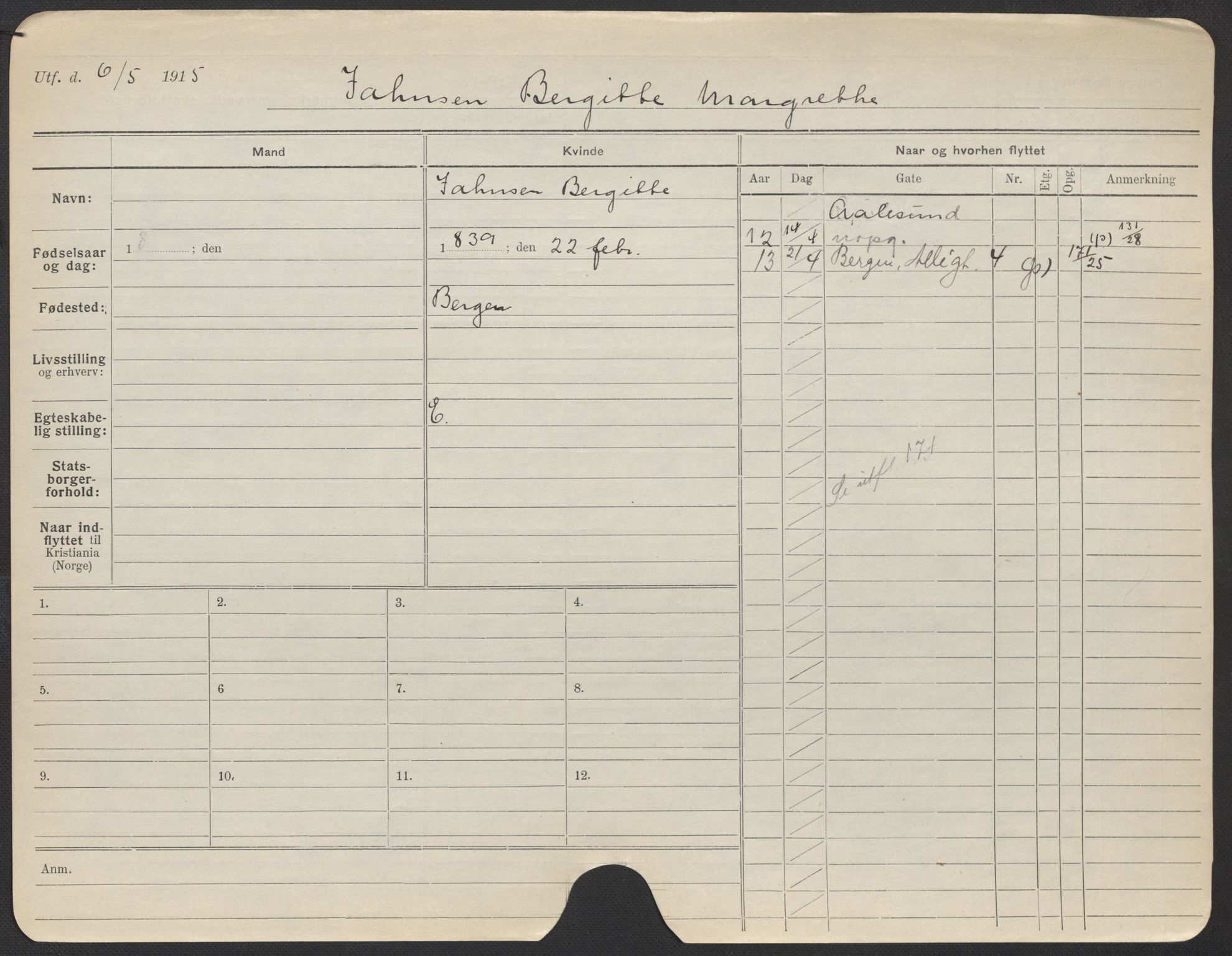 Oslo folkeregister, Registerkort, AV/SAO-A-11715/F/Fa/Fac/L0017: Kvinner, 1906-1914, p. 302a