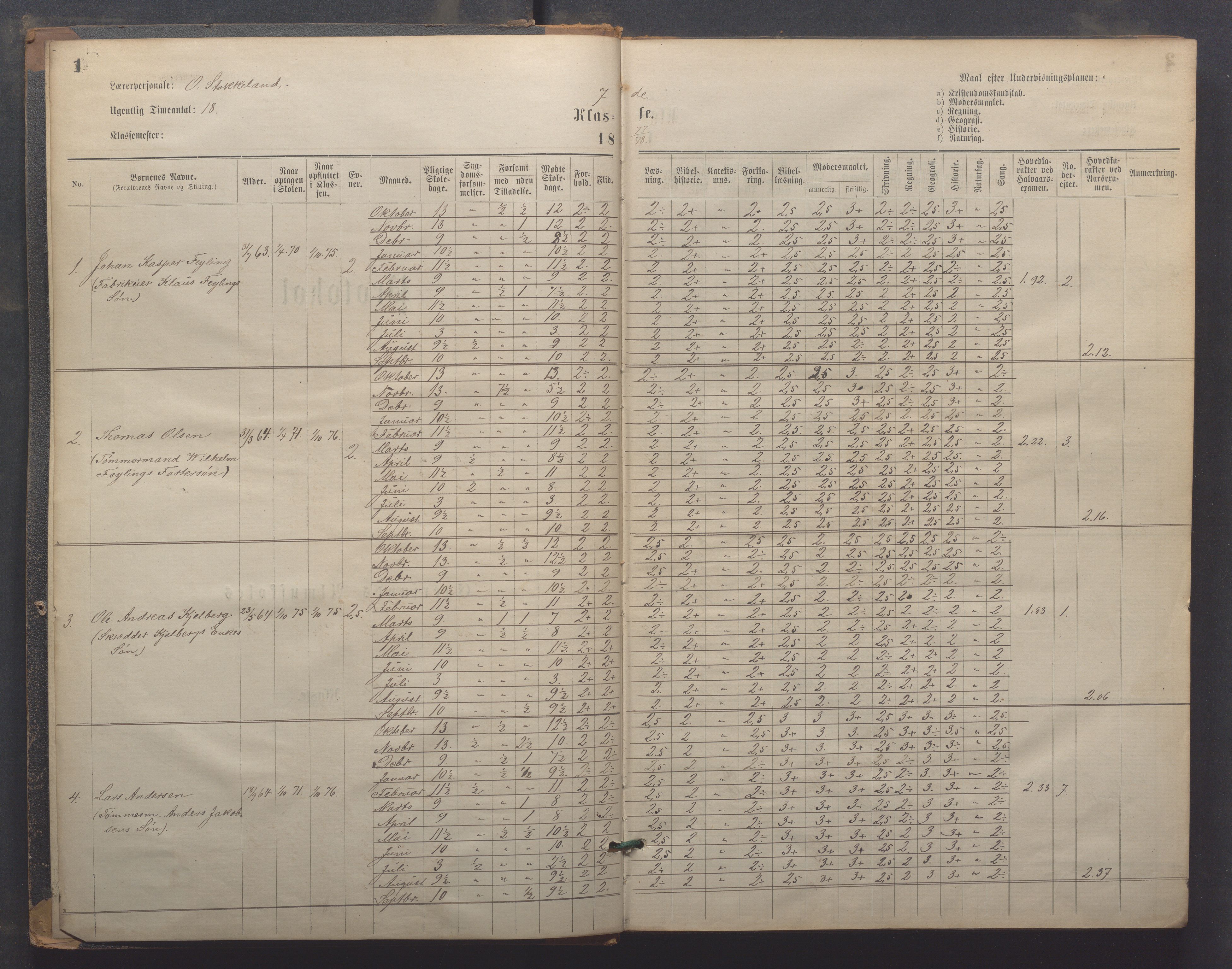 Egersund kommune (Ladested) - Egersund almueskole/folkeskole, IKAR/K-100521/H/L0021: Skoleprotokoll - Almueskolen, 7. klasse, 1878-1886, p. 1