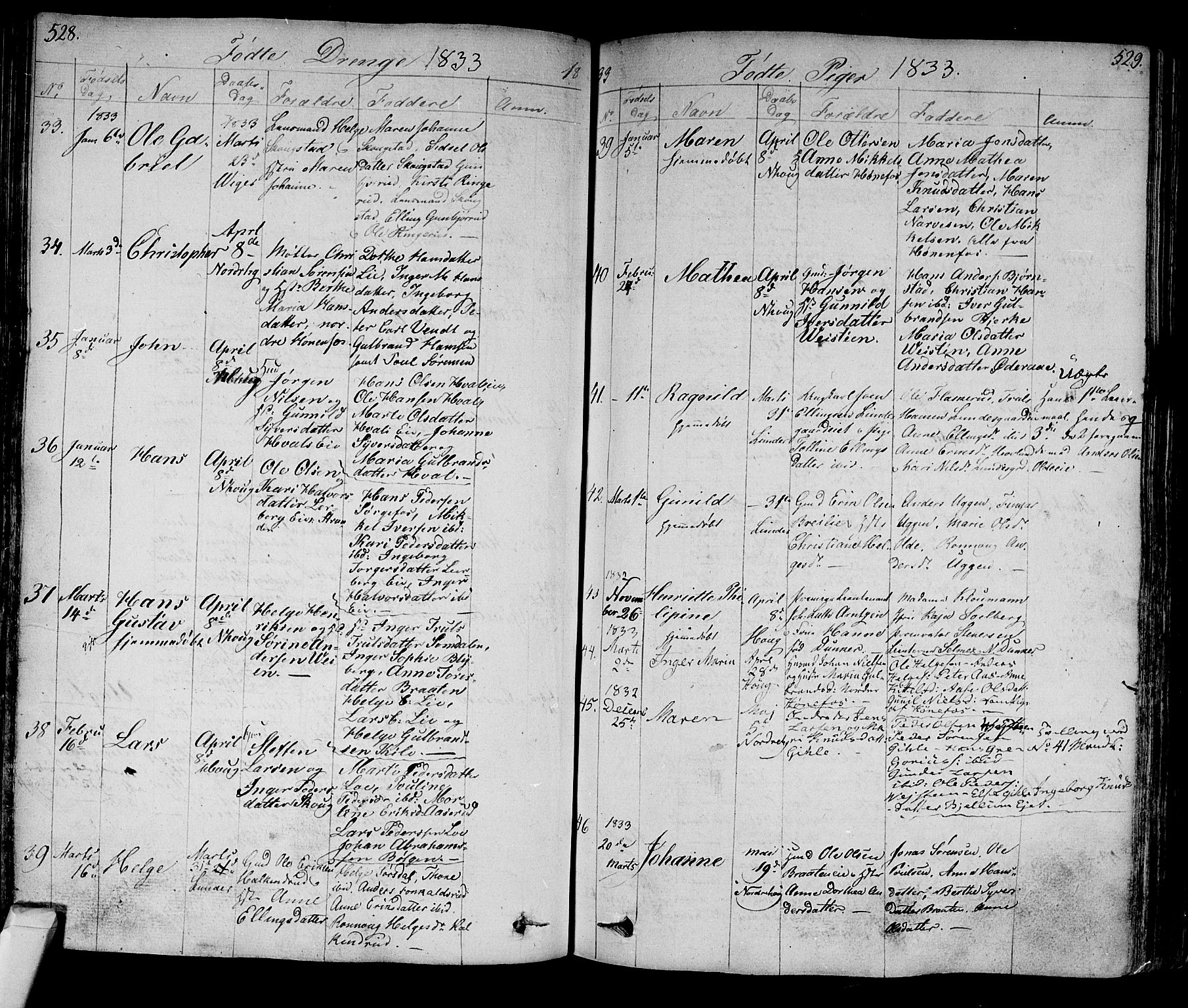 Norderhov kirkebøker, SAKO/A-237/F/Fa/L0009: Parish register (official) no. 9, 1819-1837, p. 528-529