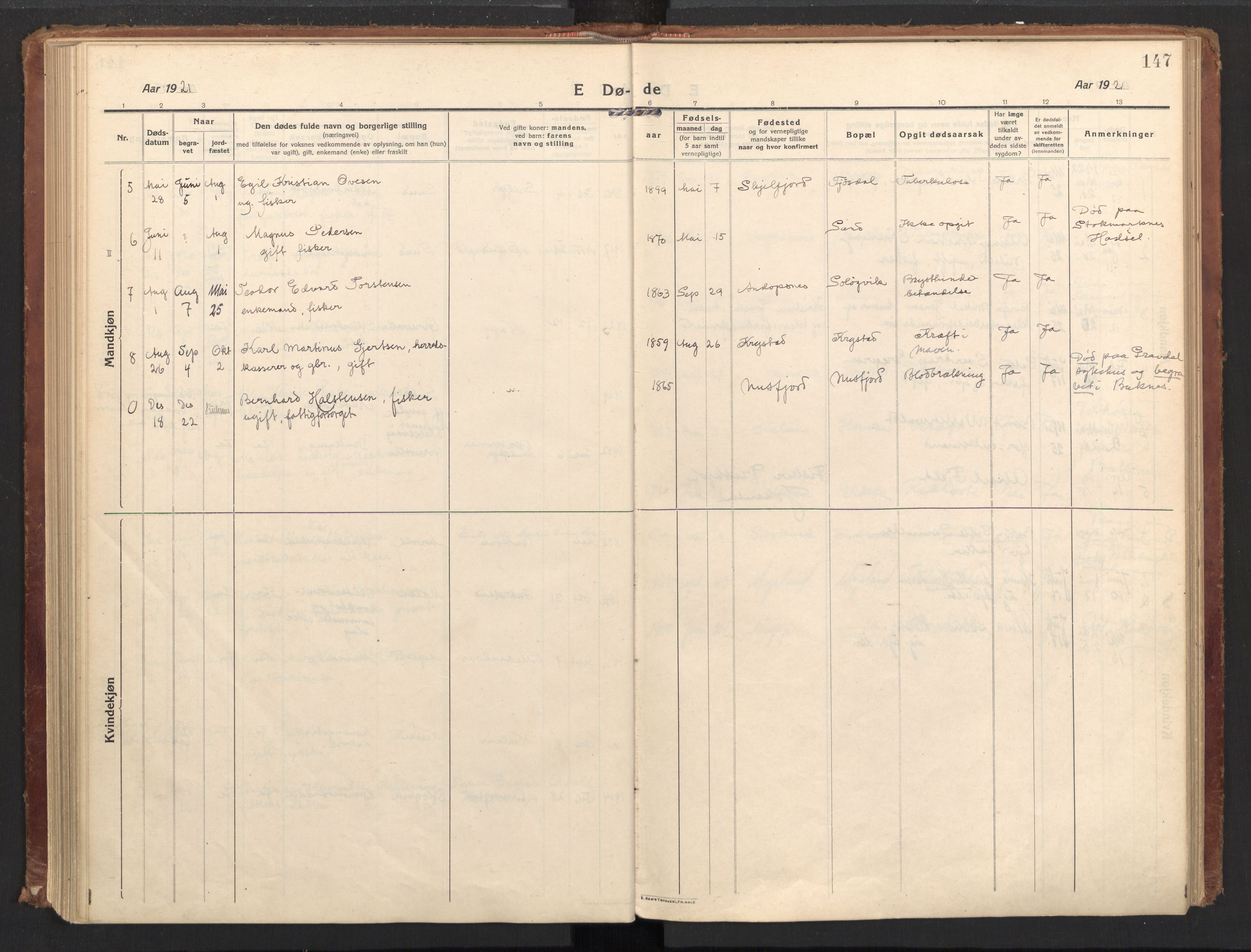 Ministerialprotokoller, klokkerbøker og fødselsregistre - Nordland, AV/SAT-A-1459/885/L1210: Parish register (official) no. 885A10, 1916-1926, p. 147