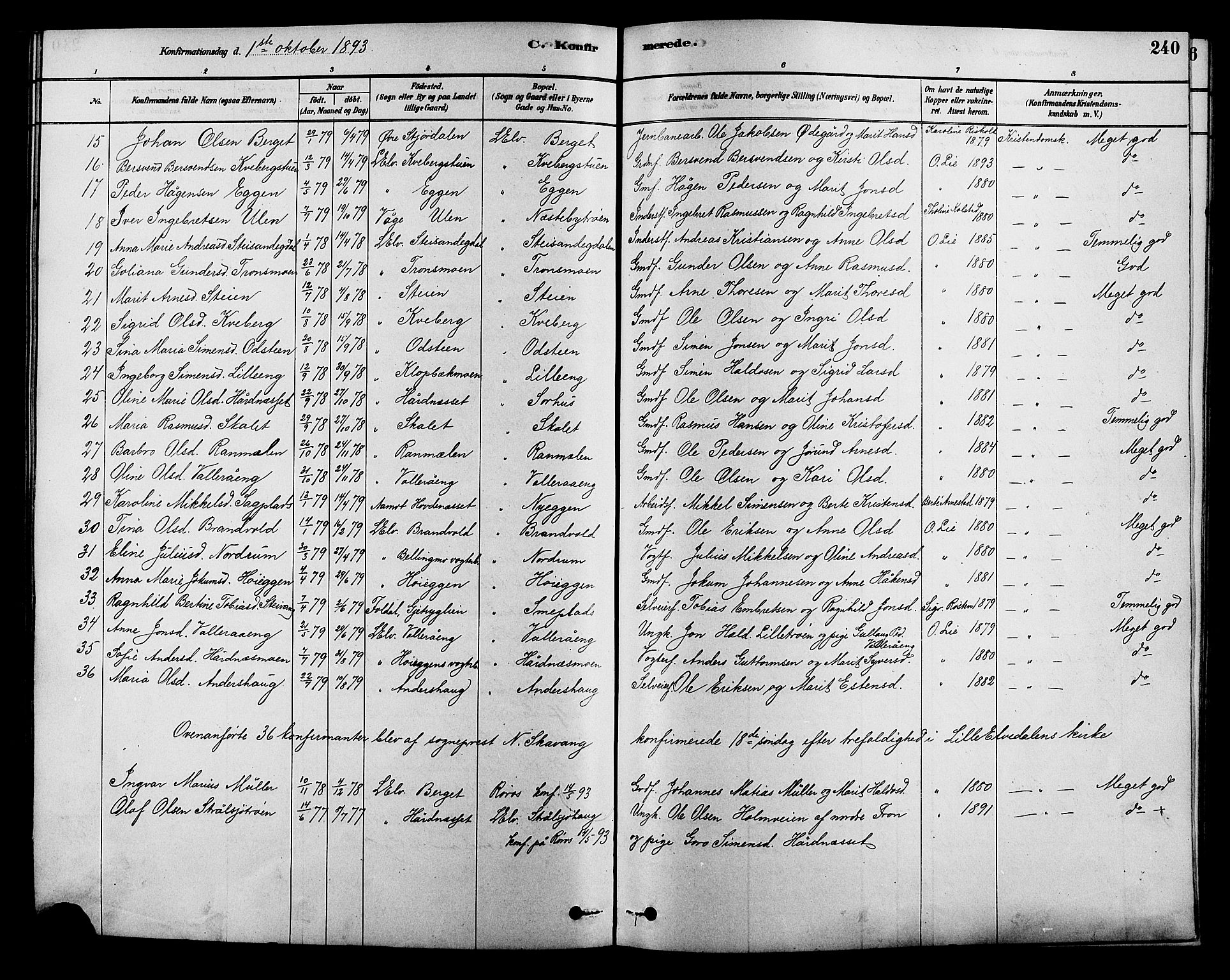 Alvdal prestekontor, AV/SAH-PREST-060/H/Ha/Hab/L0003: Parish register (copy) no. 3, 1878-1907, p. 240