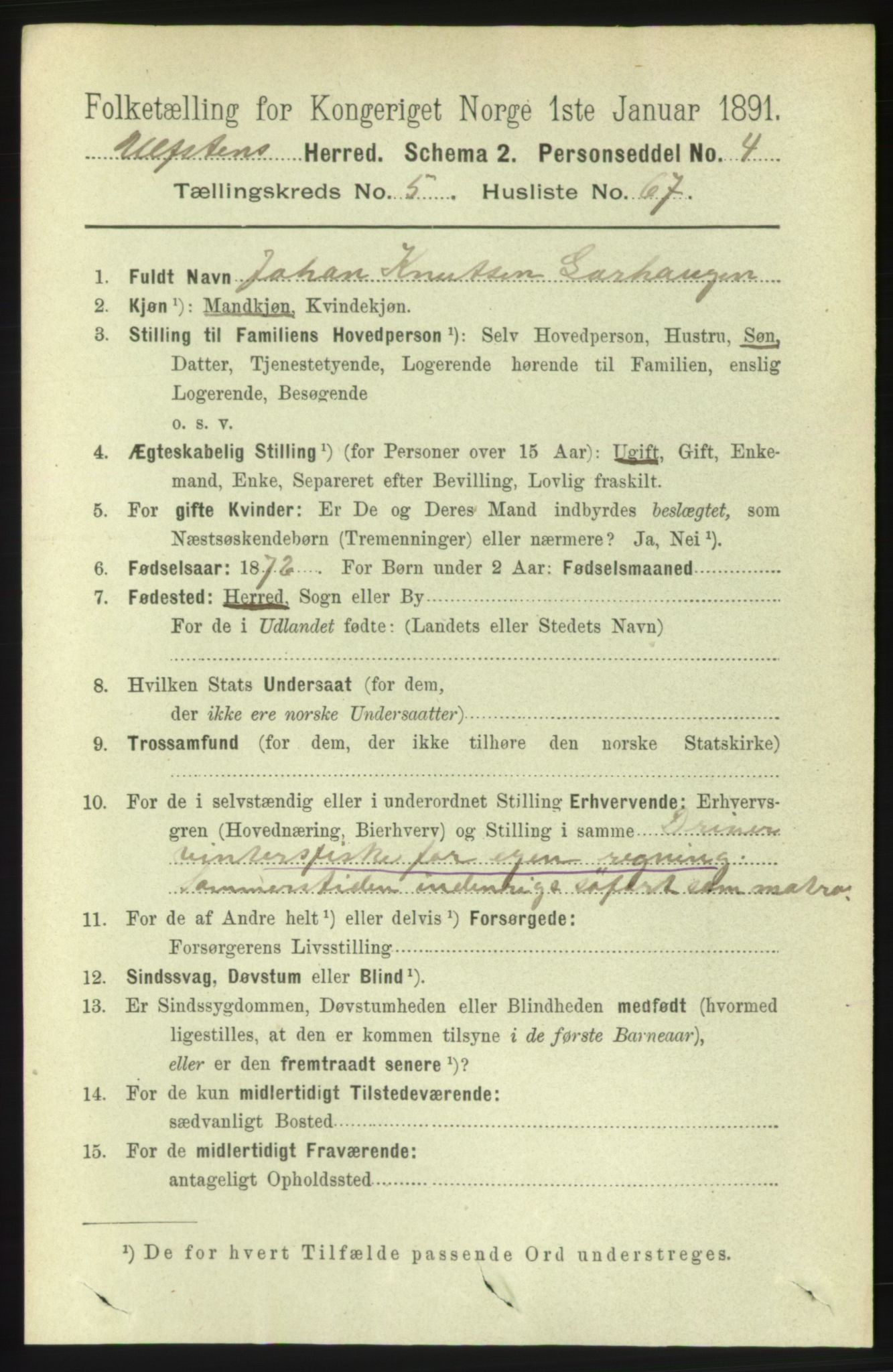 RA, 1891 census for 1516 Ulstein, 1891, p. 1661