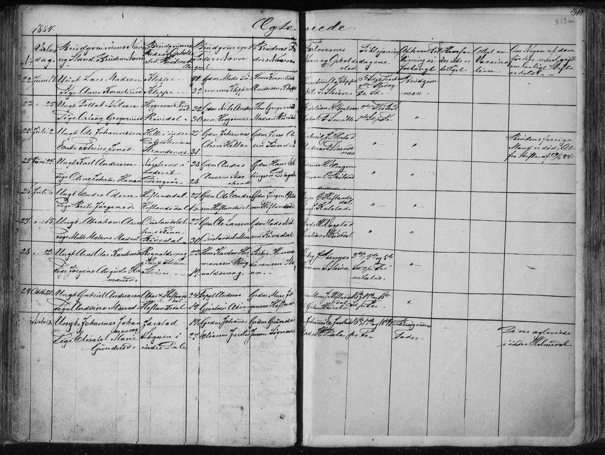 Fjaler sokneprestembete, SAB/A-79801/H/Haa/Haaa/L0006: Parish register (official) no. A 6, 1835-1884, p. 313