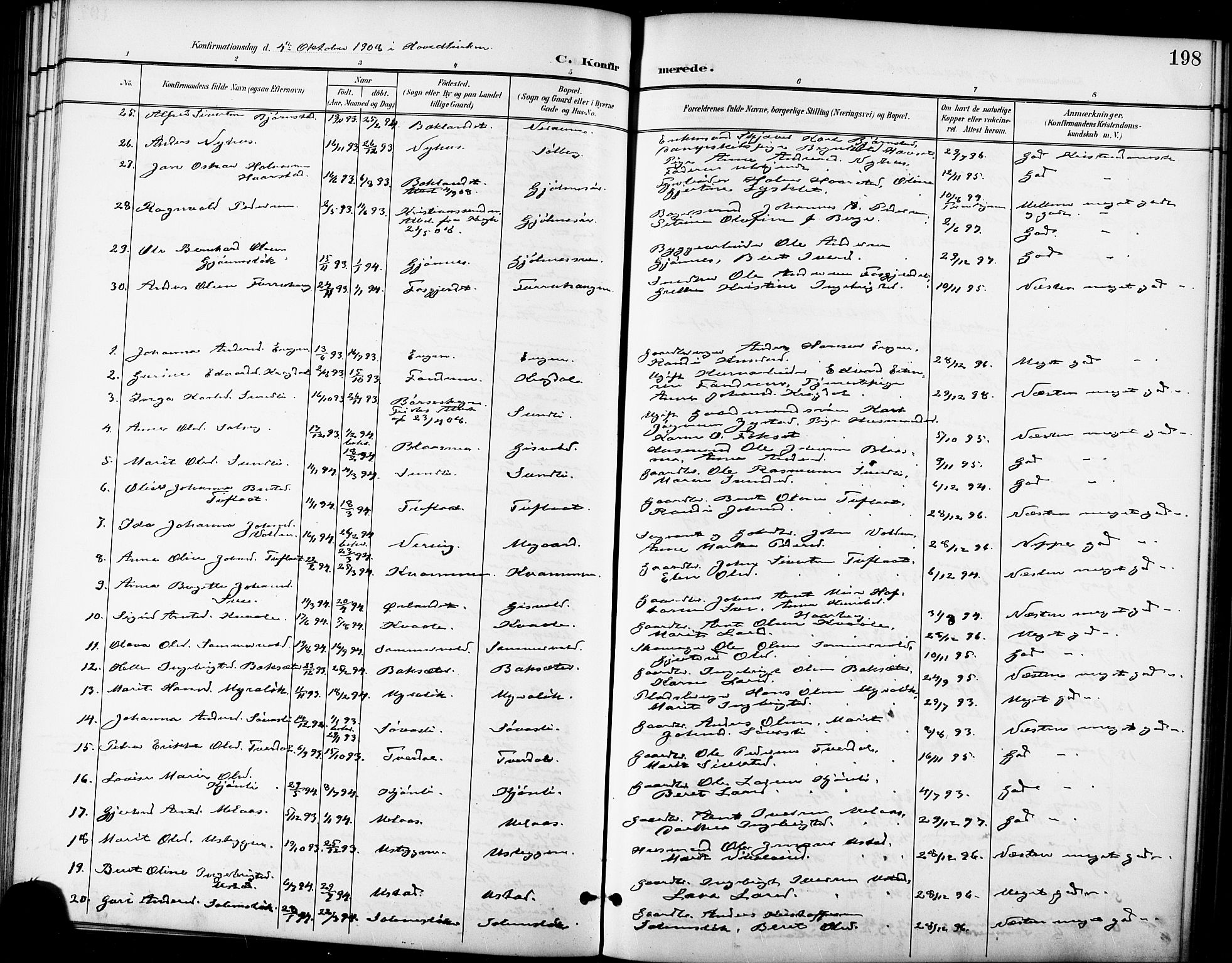 Ministerialprotokoller, klokkerbøker og fødselsregistre - Sør-Trøndelag, SAT/A-1456/668/L0819: Parish register (copy) no. 668C08, 1899-1912, p. 198
