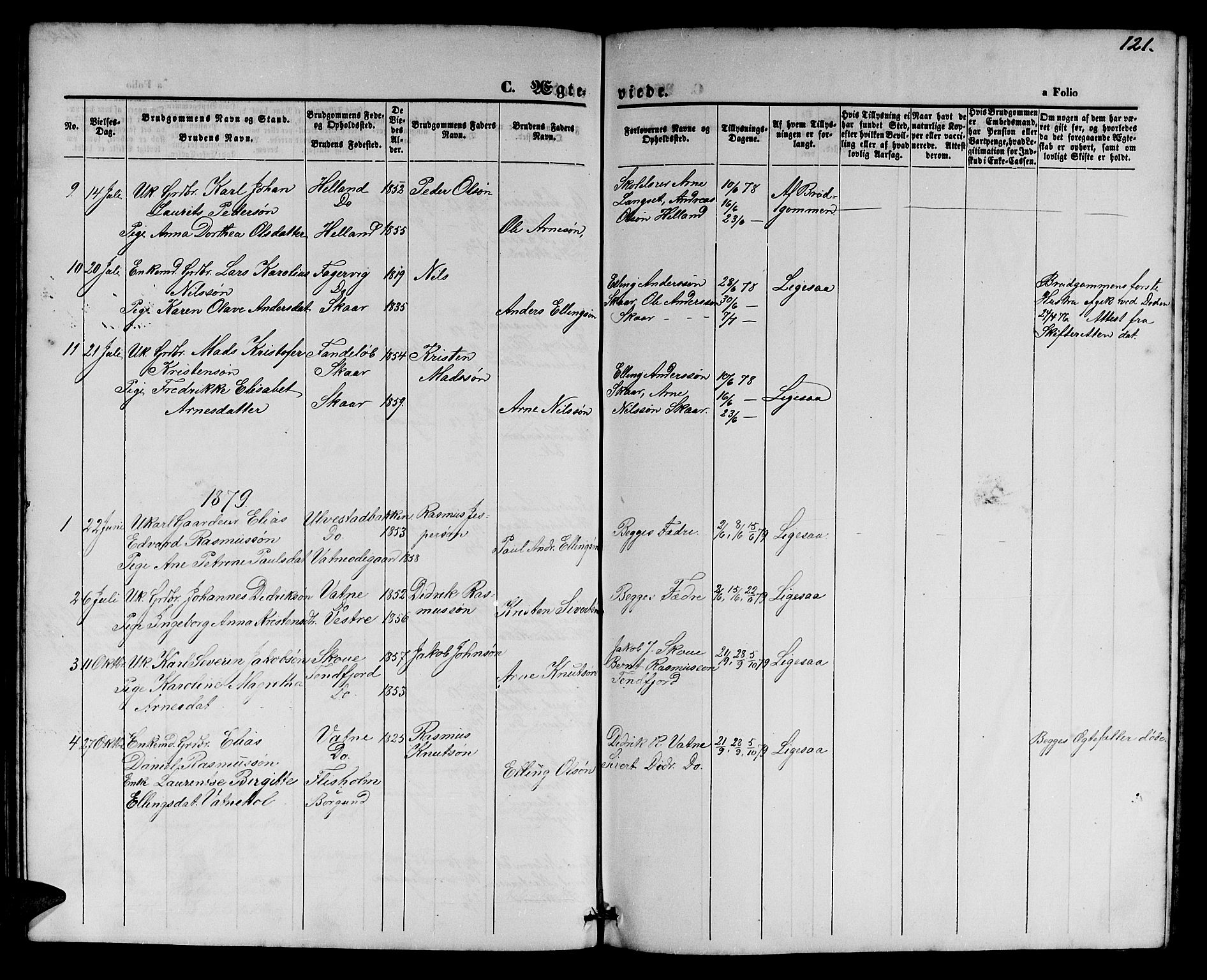 Ministerialprotokoller, klokkerbøker og fødselsregistre - Møre og Romsdal, AV/SAT-A-1454/525/L0375: Parish register (copy) no. 525C01, 1865-1879, p. 121