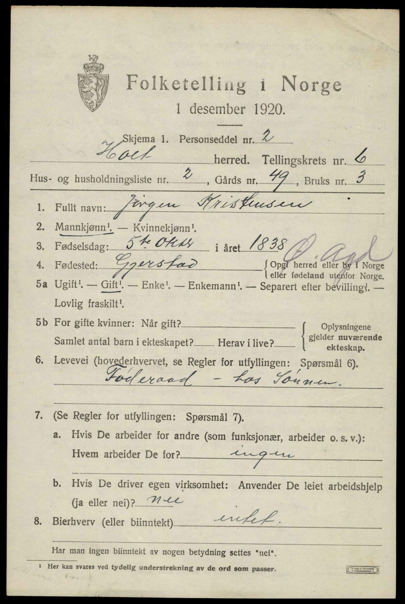 SAK, 1920 census for Holt, 1920, p. 3790