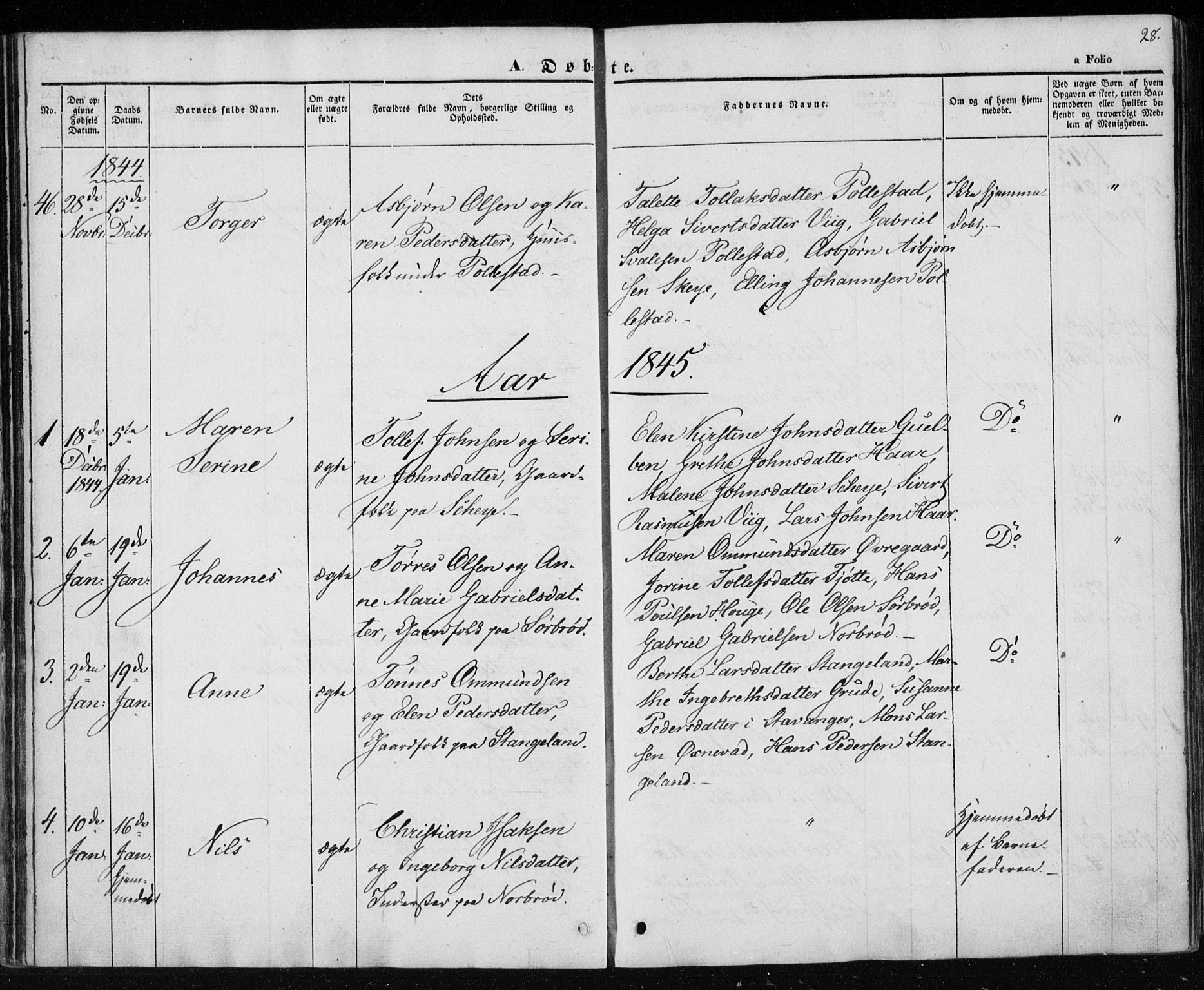 Klepp sokneprestkontor, AV/SAST-A-101803/001/30/300BA/L0004: Parish register (official) no. A 4, 1842-1852, p. 28