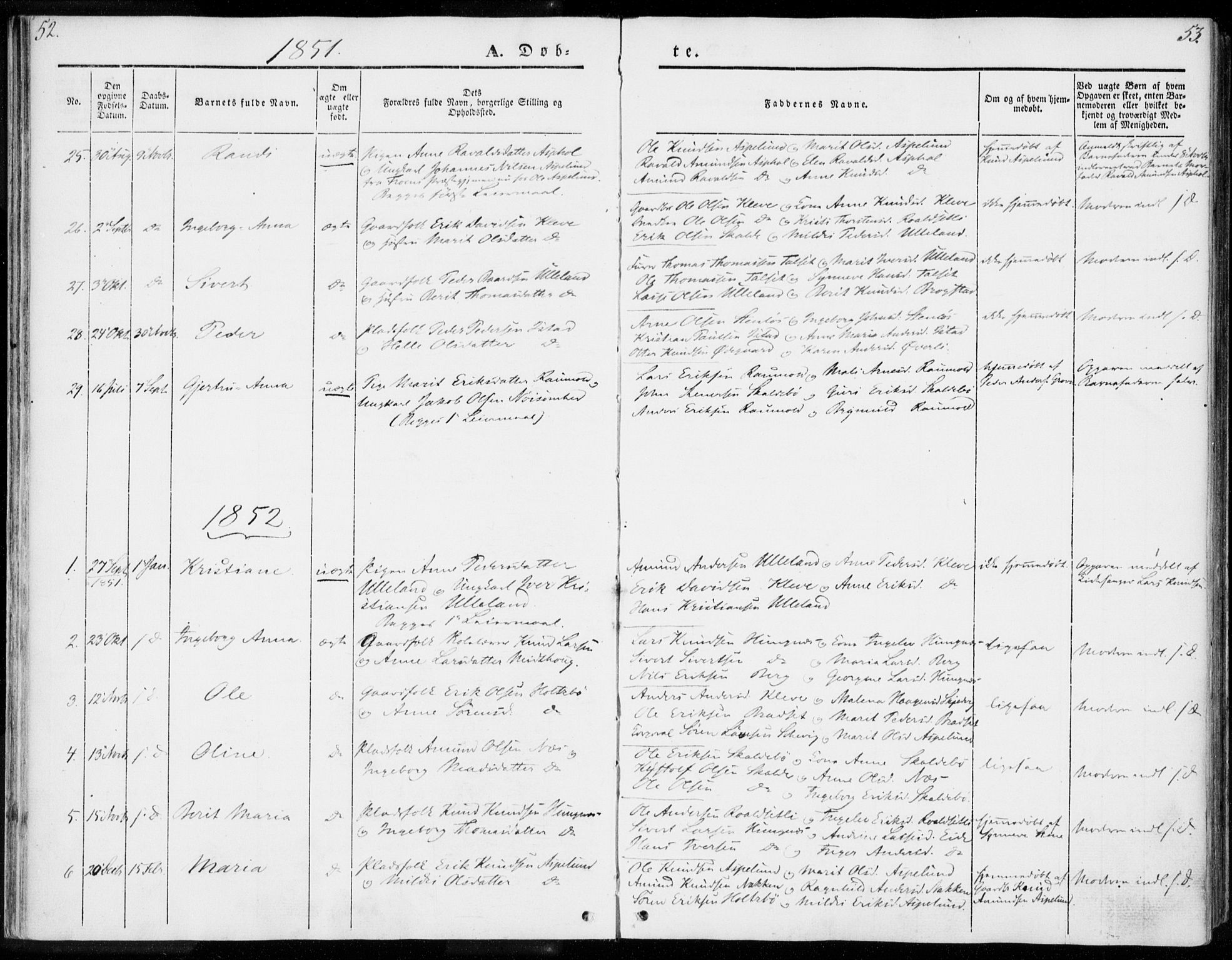Ministerialprotokoller, klokkerbøker og fødselsregistre - Møre og Romsdal, SAT/A-1454/557/L0680: Parish register (official) no. 557A02, 1843-1869, p. 52-53